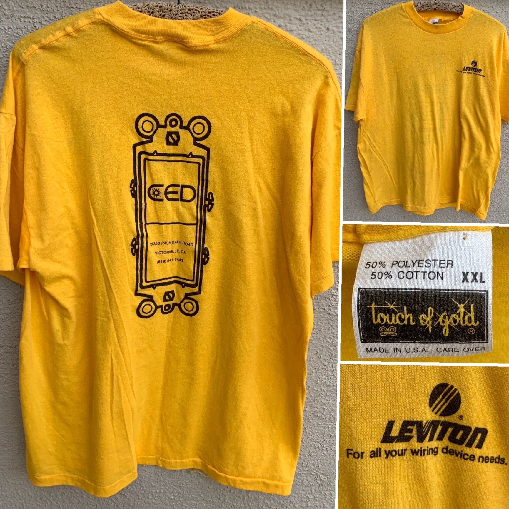 Vintage VINTAGE Levitron TOUCH OF GOLD T Shirt 2XL Yellow California Short Sleeve Crew Neck Mens US 1980s CED Victorville Logo Graphic Size US XXL / EU 58 / 5 - 2 Thumbnail