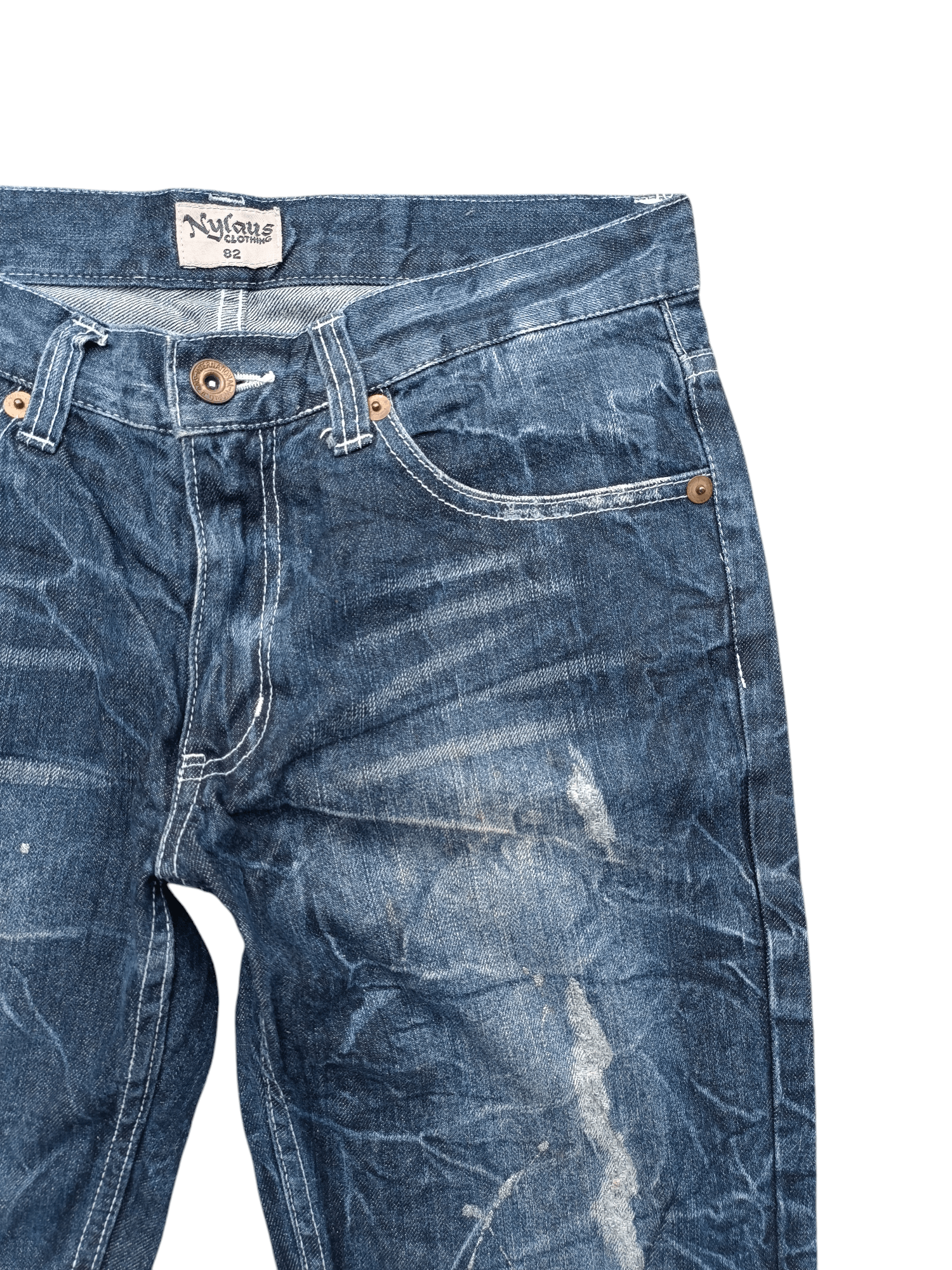 Japanese Brand × Le Grande Bleu (L.G.B.) × Tornado Mart RARE Flared Nylaus Whiskers Distressed Jeans Size US 31 - 10 Thumbnail