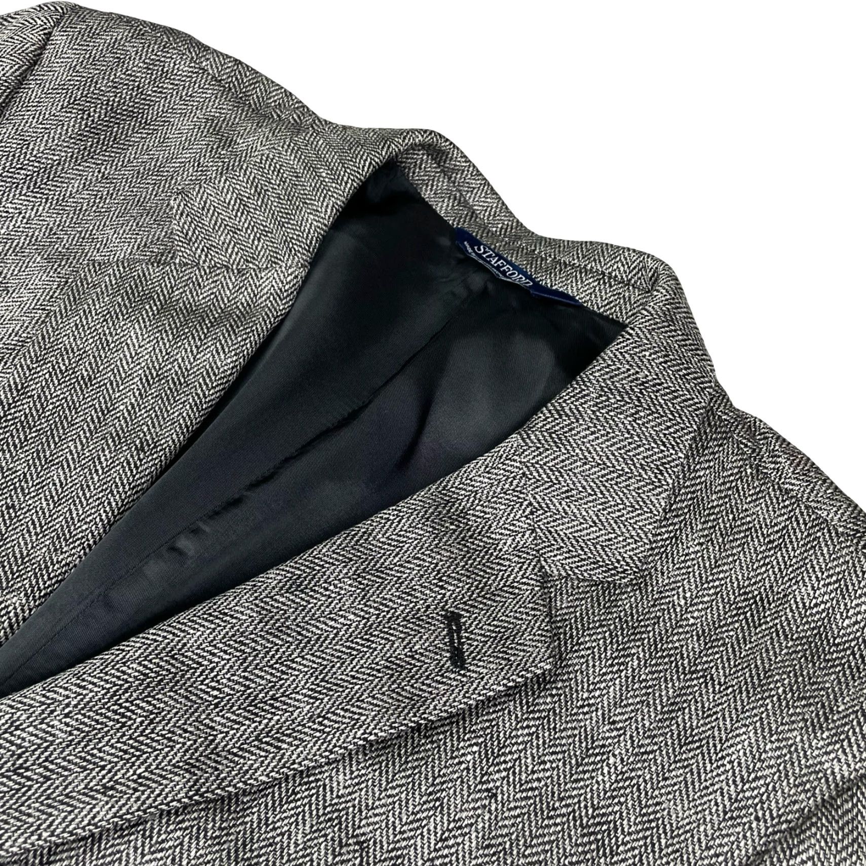 Stafford Stafford Men’s Blazer Jacket Gray Herringbone 100% Silk 2-Button 48R Size 48R - 2 Thumbnail