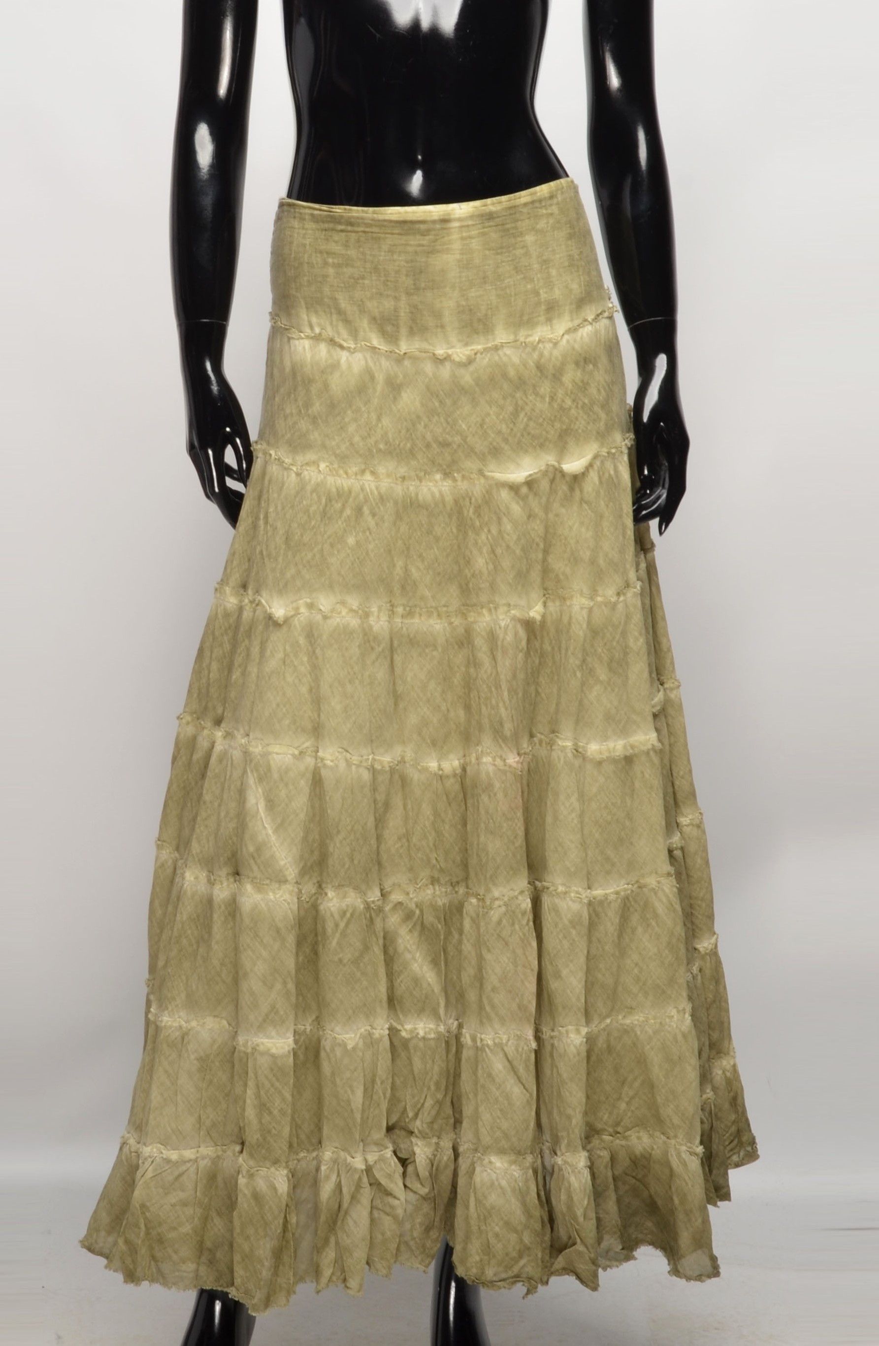 Free People Free People Y2K Boho Olive Green Tiered Maxi Skirt Size 27" / US 4 / IT 40 - 1 Thumbnail