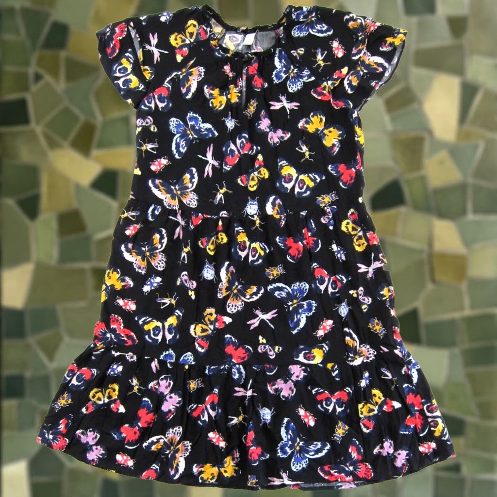 Old Navy Old Navy Butterfly Cap Sleeve Sun Dress M Black Rayon 100% Women's Sundress Knee Length Size M / US 6-8 / IT 42-44 - 1 Thumbnail