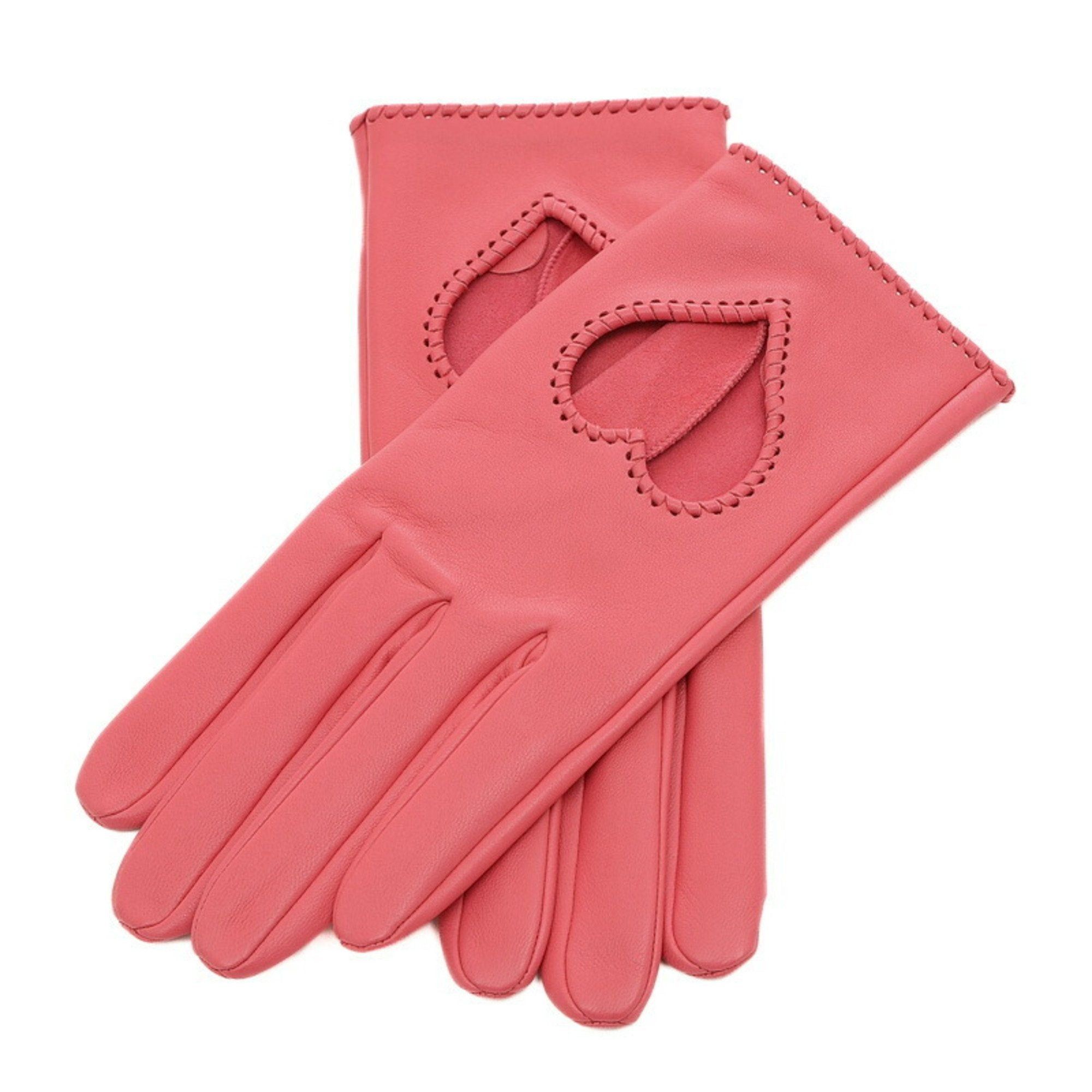 image of Hermes Heart Gloves Lambskin Pink 7.5, Women's