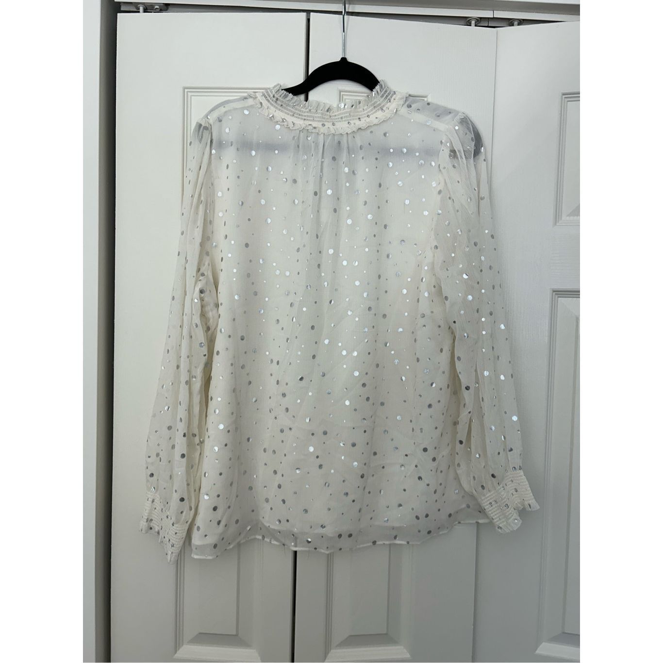 Robert Talbott Talbots NWT Smocked Cheerful Dots Top White Silver Polka Dot Size XL / US 12-14 / IT 48-50 - 11 Thumbnail