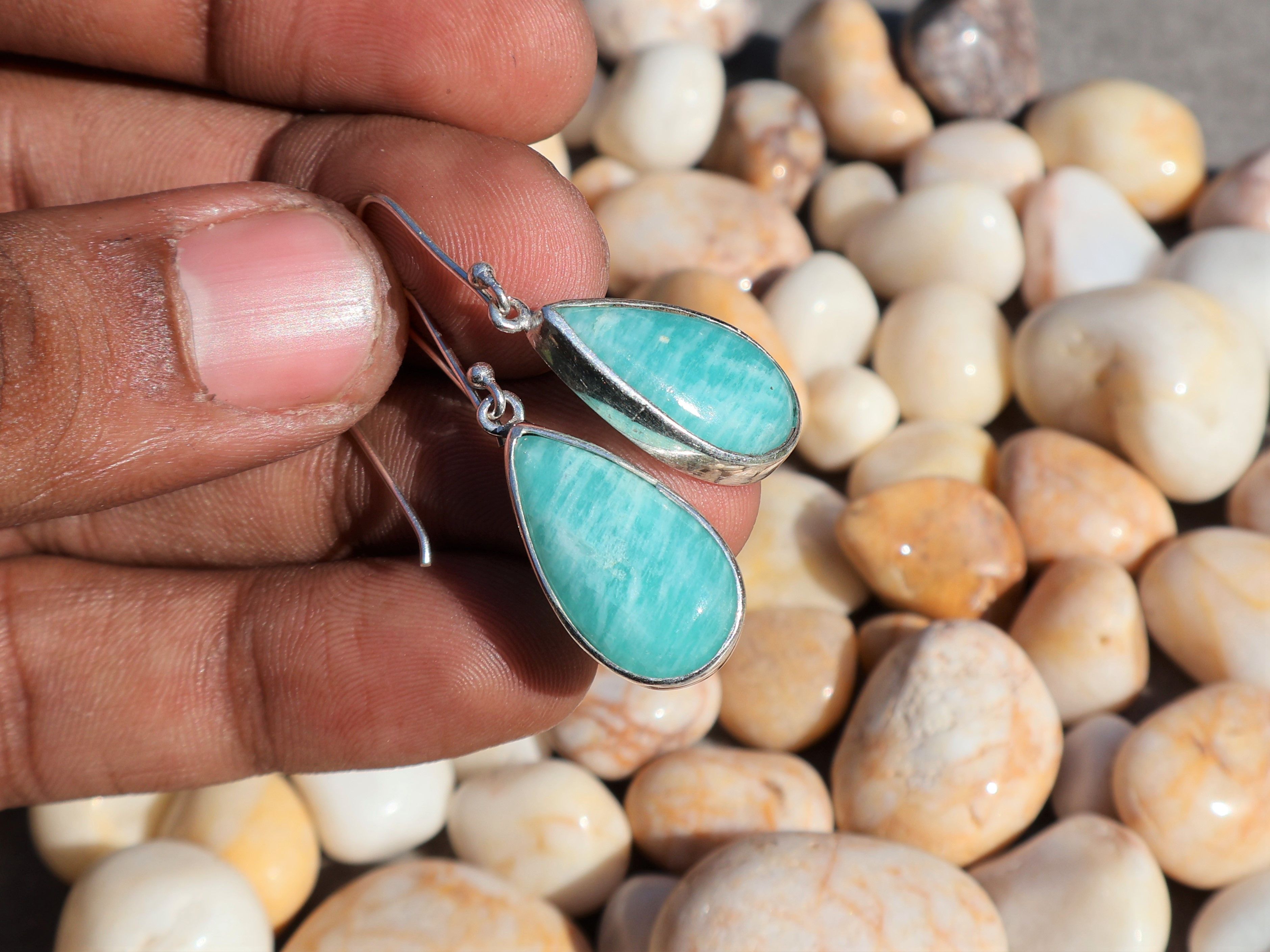 Handmade Amazonite Earring, 925 Sterling Silver, Handmade Earring, Size ONE SIZE - 3 Thumbnail