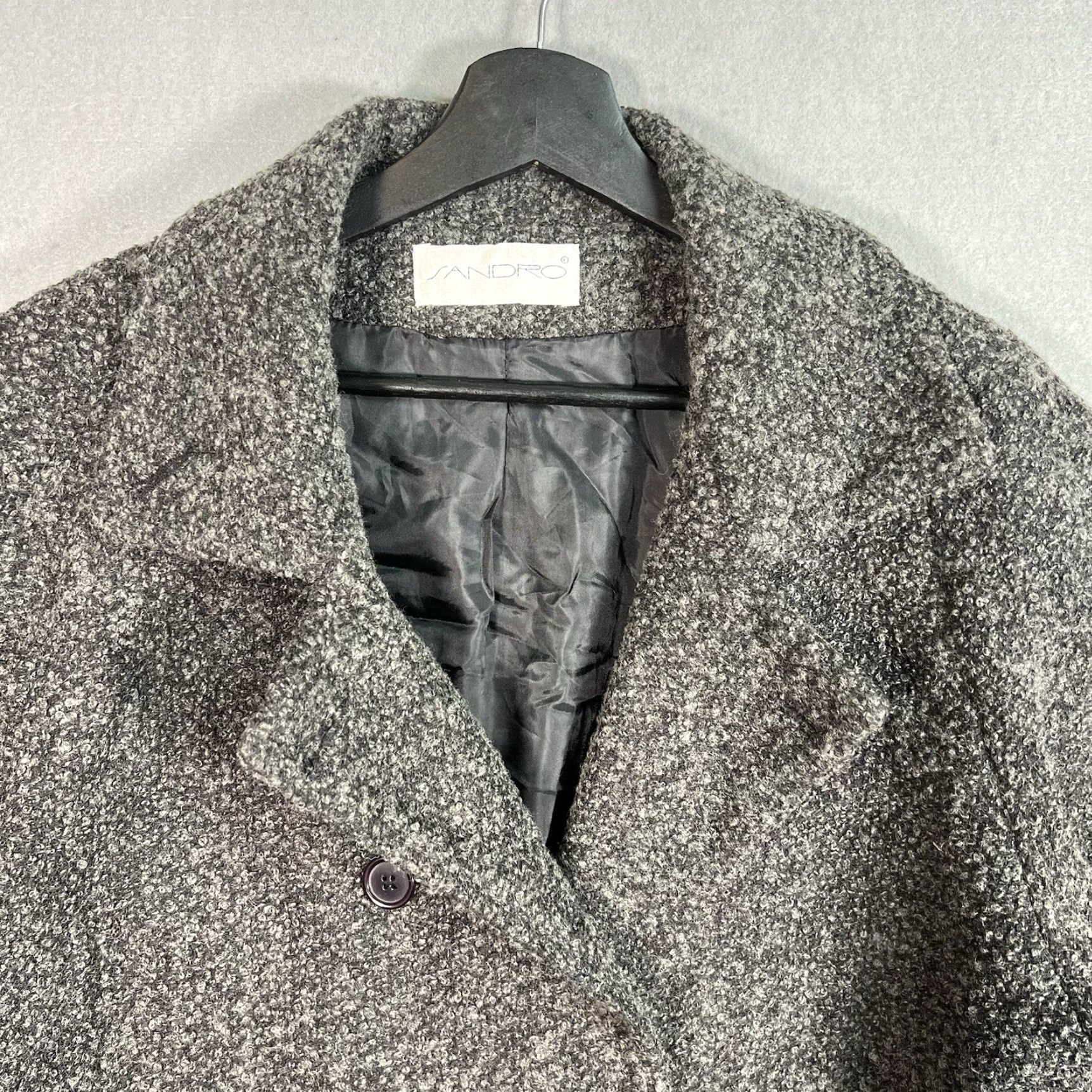 Sandro VINTAGE Sandro Coat Womens 16 Gray Wool Blend Tweed Overcoat 90s Size XXL / US 16-18 / IT 52-54 - 5 Thumbnail