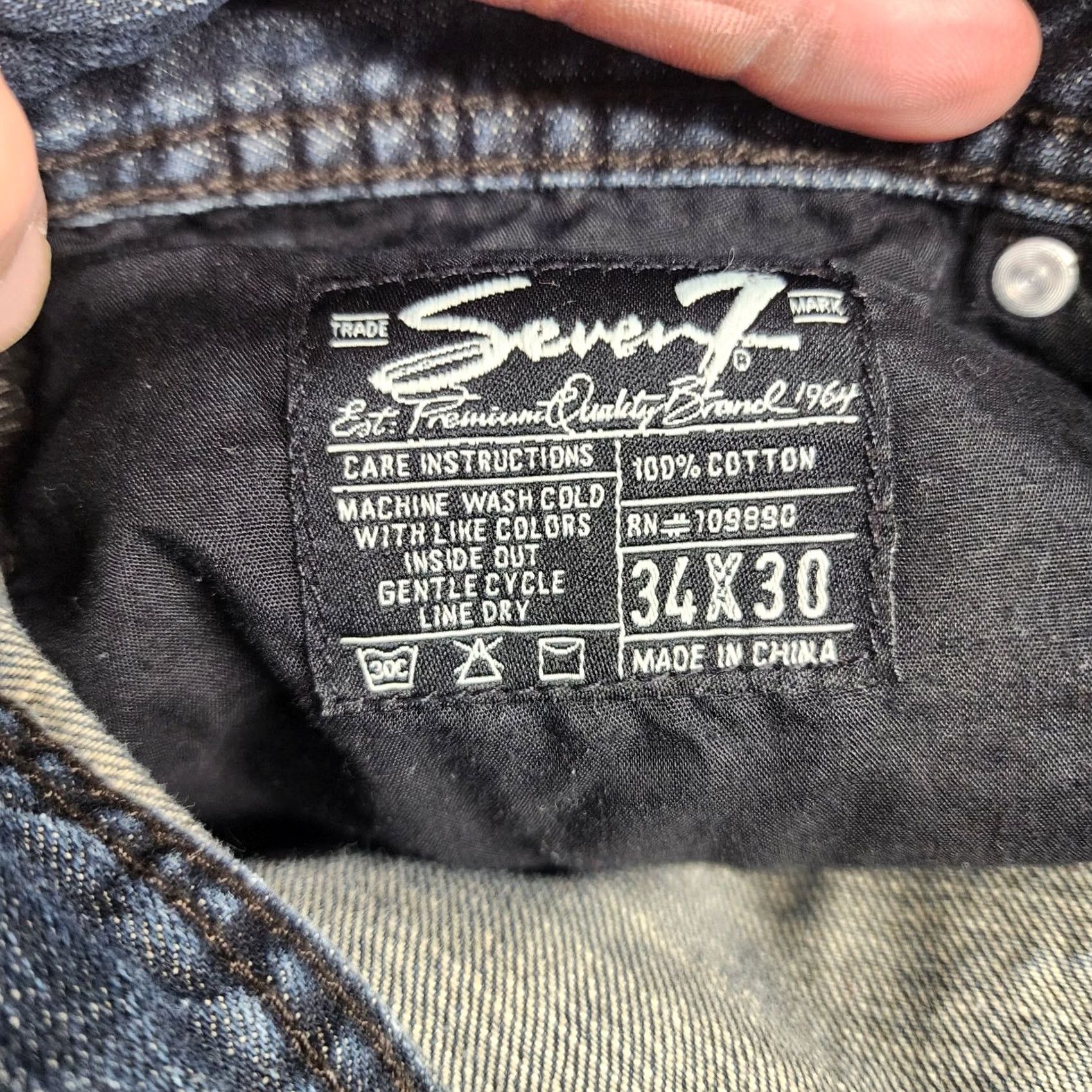 Vintage Seven7 Jeans Mens 34x28 Straight Dark Wash Casual Whiskering Tagged 34x30 Mens Waist 34 Inseam 28 Zip Machine Washable Blue Jeans Size US 34 / EU 50 - 3 Thumbnail