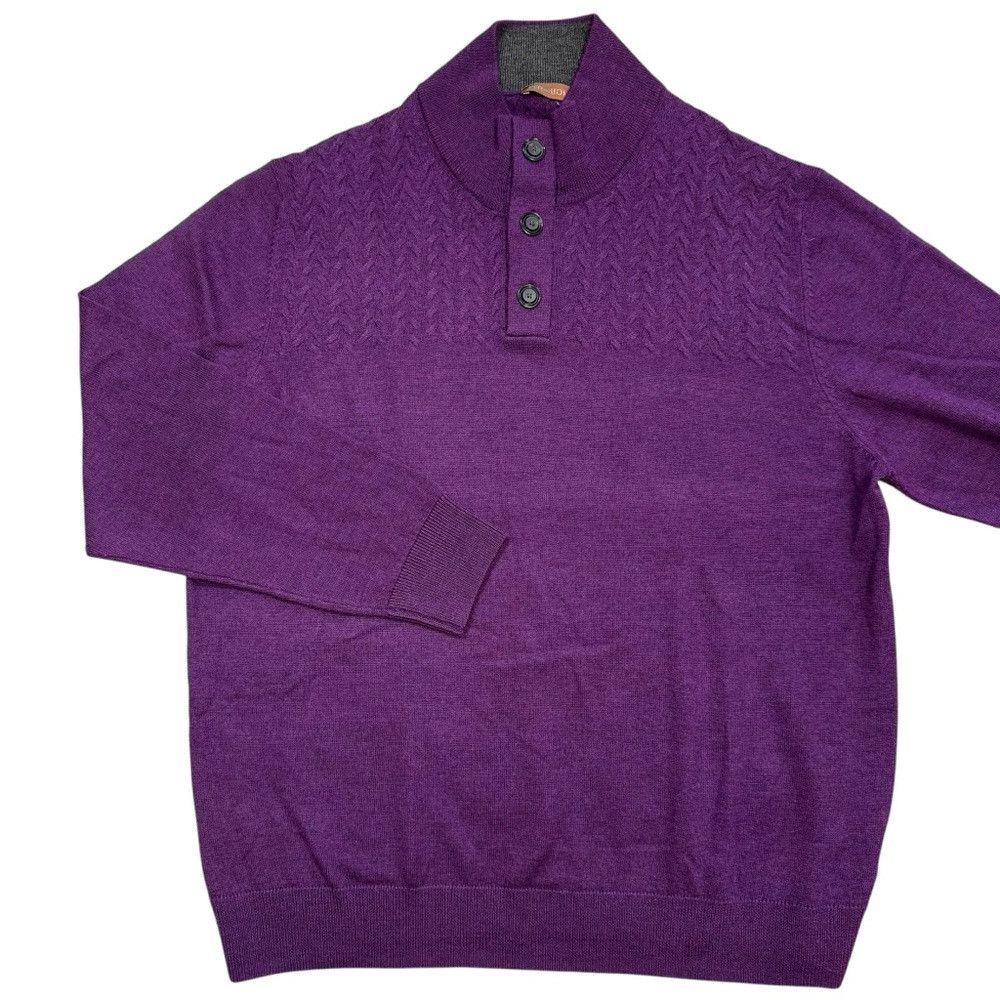 Other New Per me Uomo Purple Extra Fine Merino Wool 1/4 Buttons S Size US XL / EU 56 / 4 - 1 Thumbnail