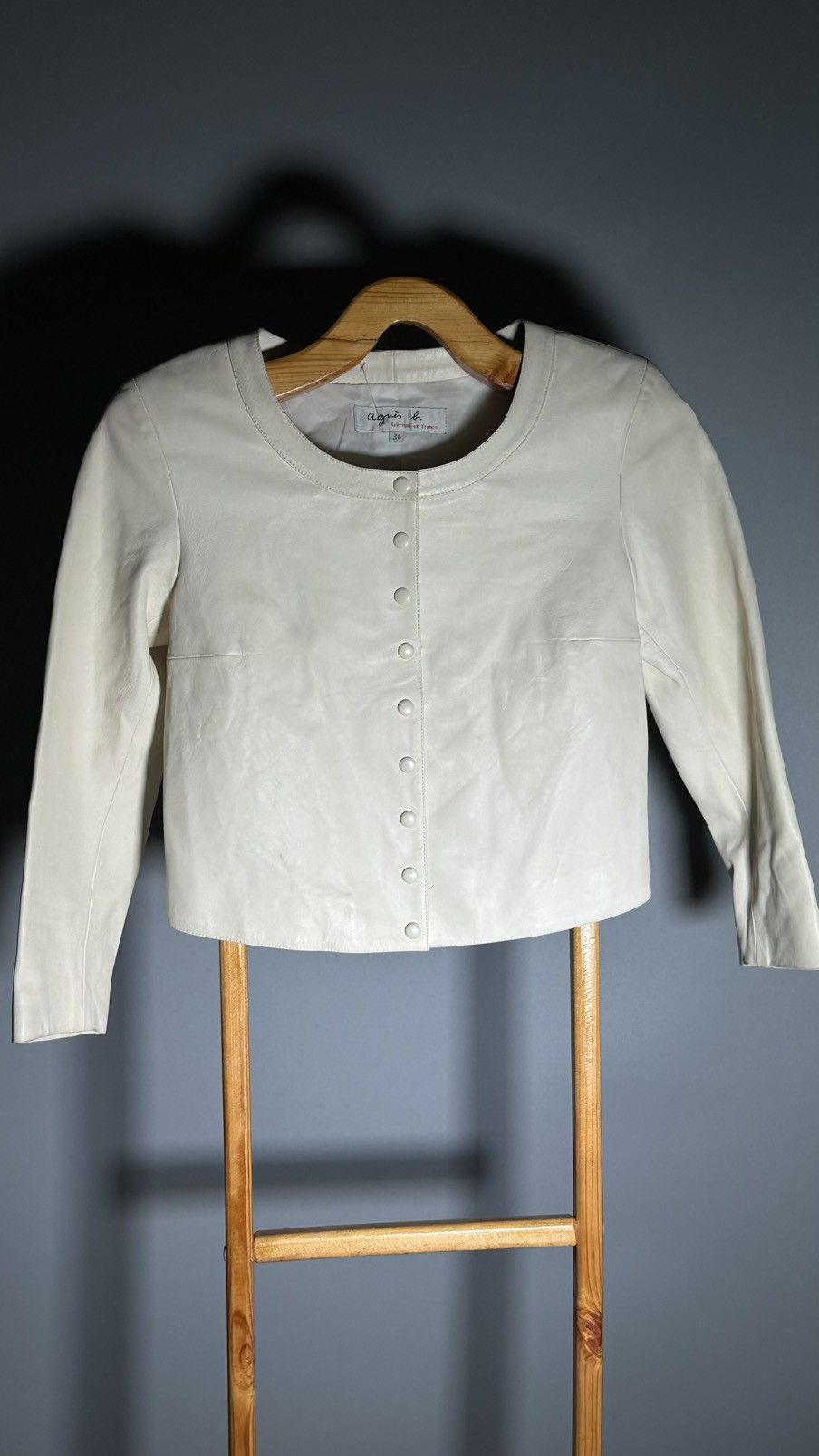 agnes b. agnes b. pression leather cardigan blouson jacket cream Size XS / US 0-2 / IT 36-38 - 2 Thumbnail