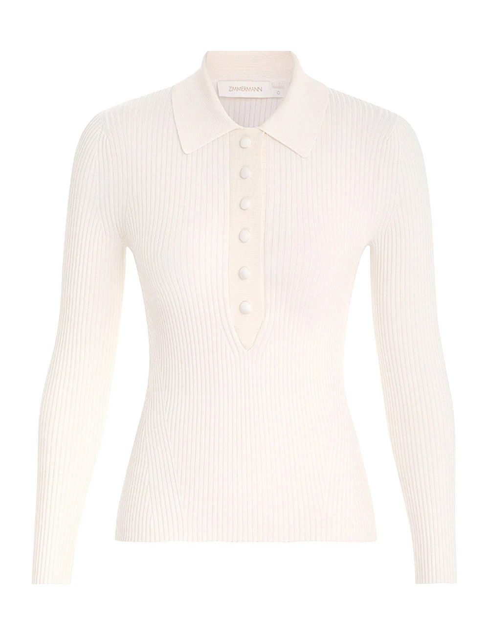 Zimmermann oc11z0425 Knit Polo Shirt in Ivory Size M / US 6-8 / IT 42-44 - 1 Thumbnail