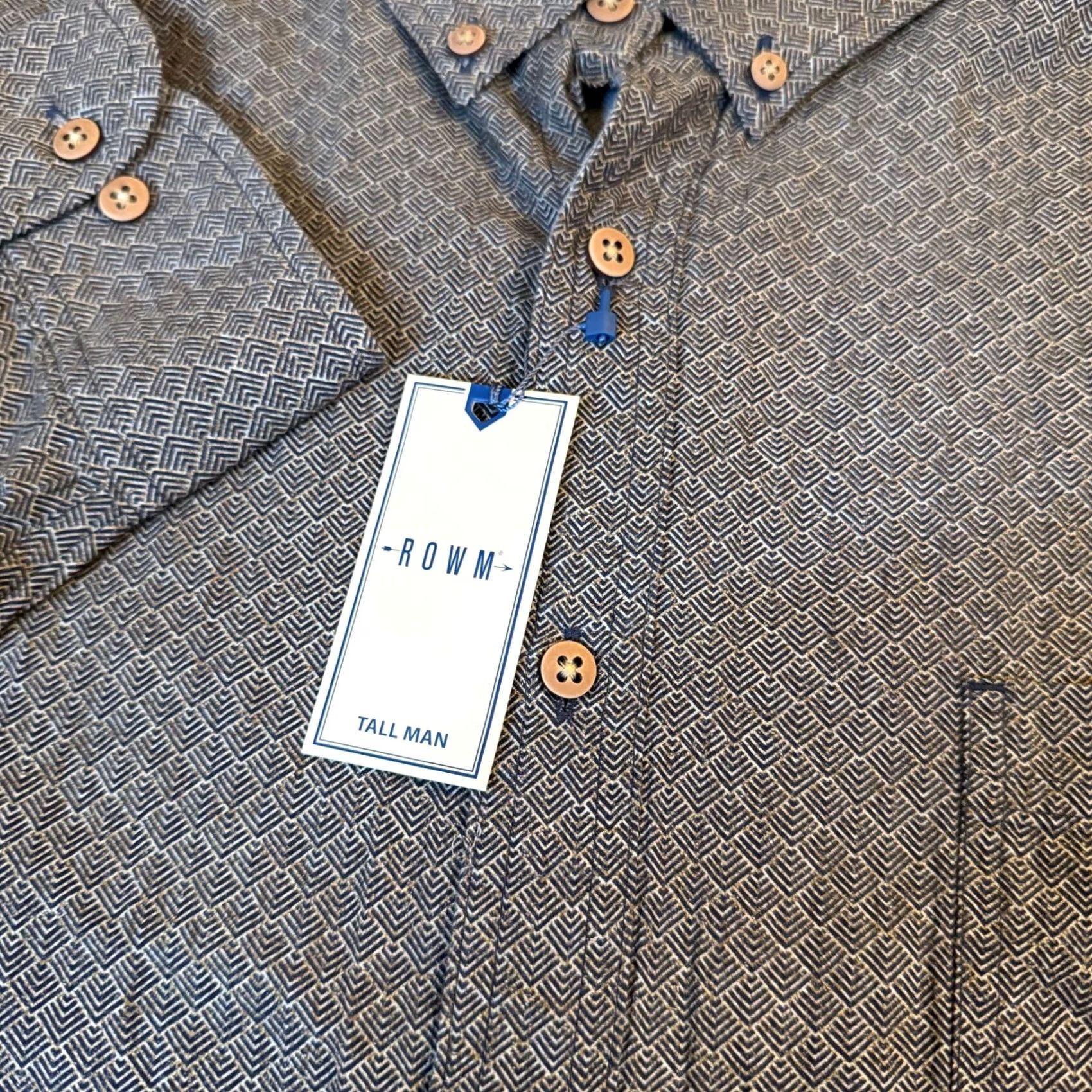 Vintage ROWM Tall Man Button Up Shirt Mens 3XT Blue Geometric Stretch Long Sleeve NWT Size US XXL / EU 58 / 5 - 4 Thumbnail