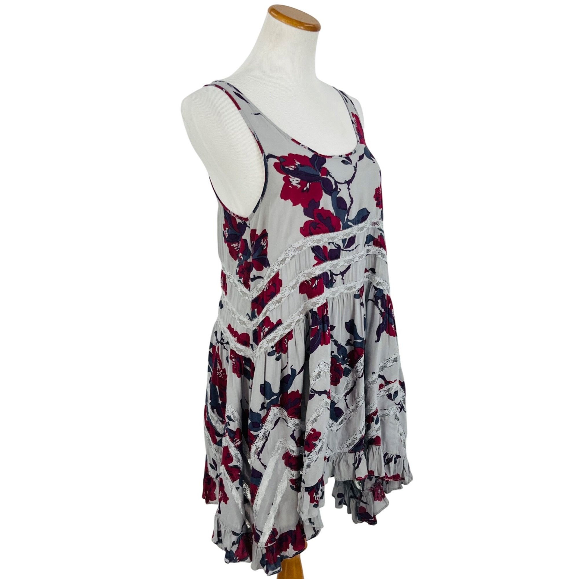 Free People Free People Gray Floral Trapeze Mini Slip Dress| Whimsigoth Size M / US 6-8 / IT 42-44 - 11 Thumbnail
