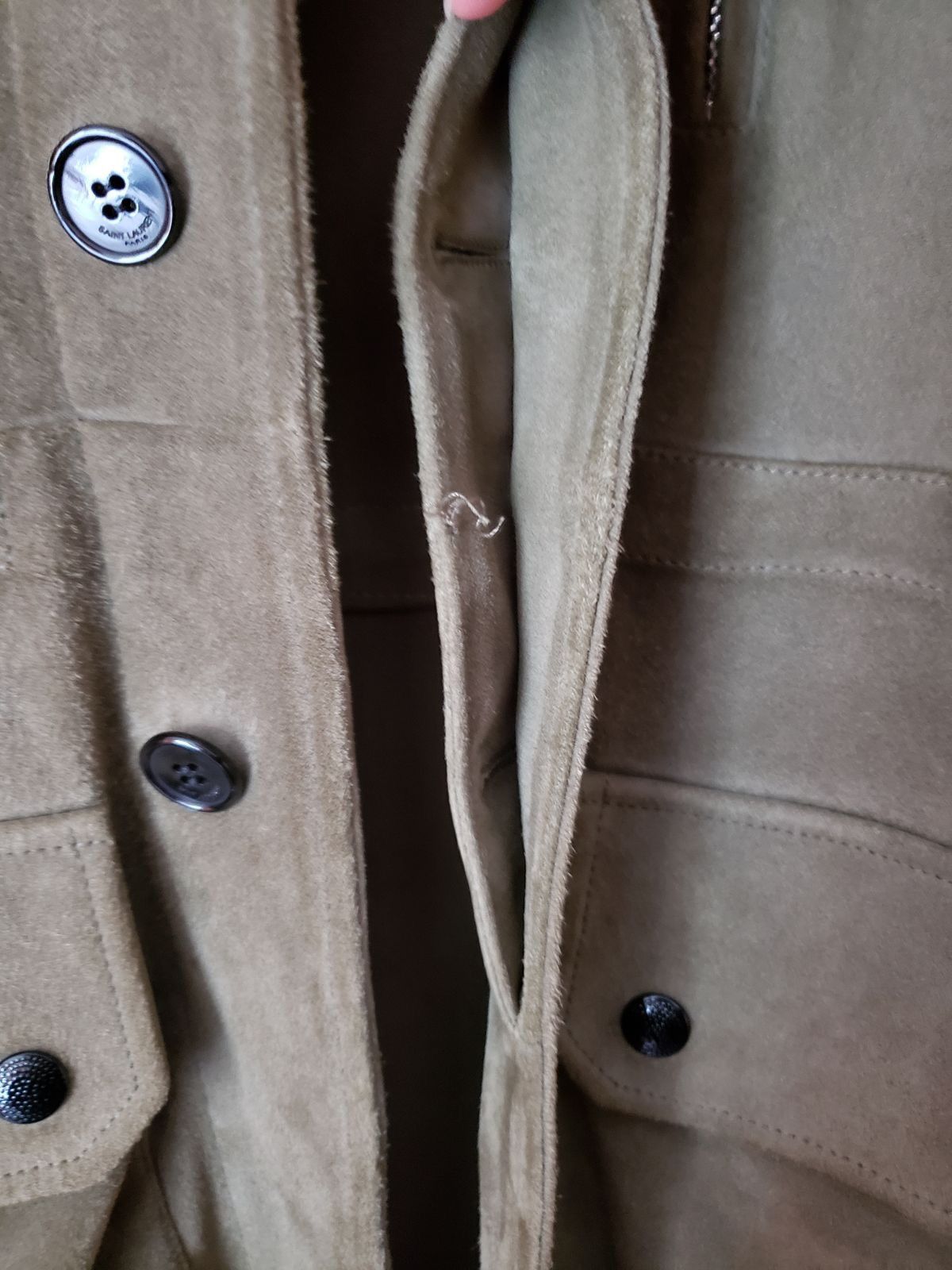 Hedi Slimane × Saint Laurent Paris Saint Laurent military jacket in olive goat suede Size US S / EU 44-46 / 1 - 8 Thumbnail