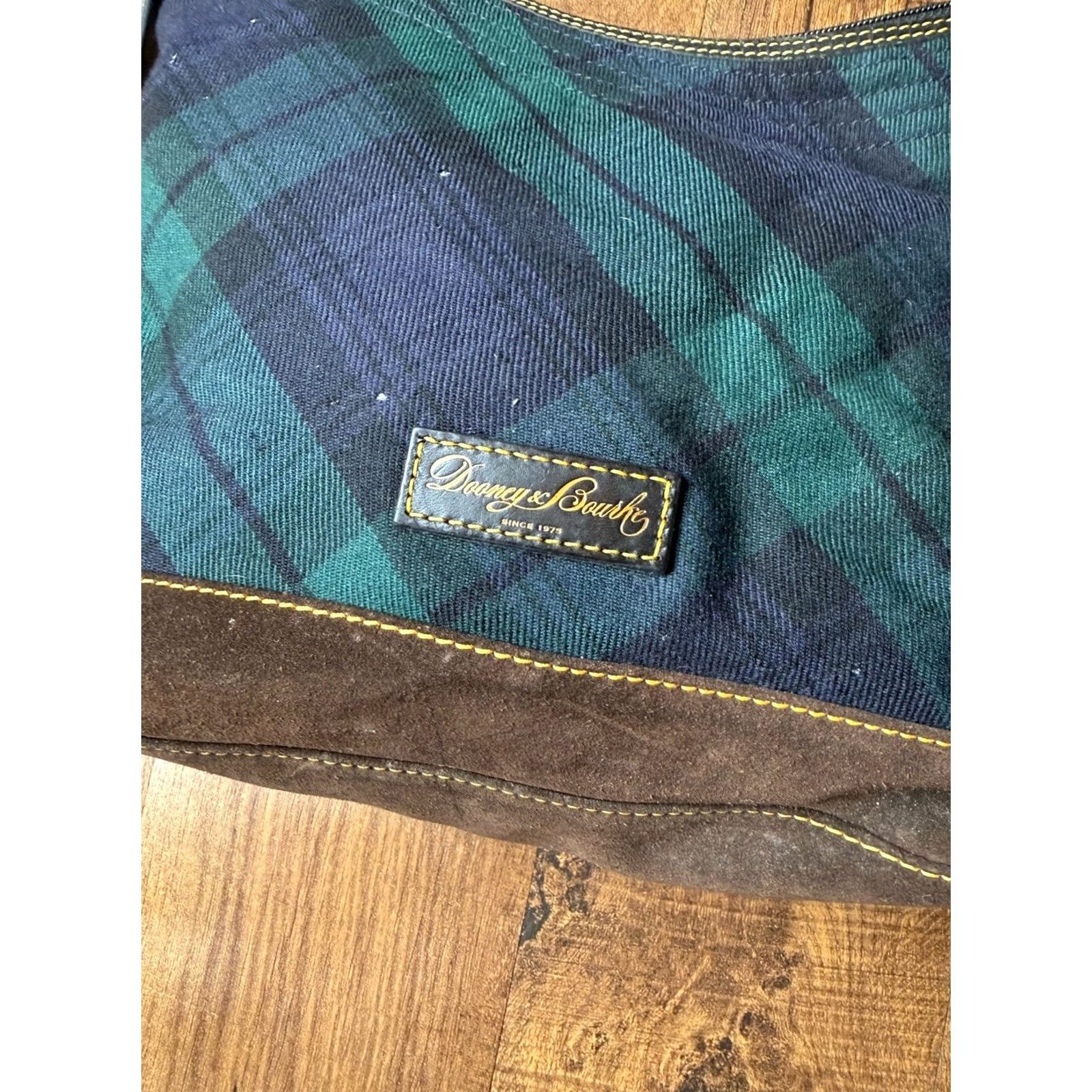 Dooney & Bourke VINTAGE Dooney & Bourke Wool black watch Tartan Plaid Shoulder Bag Leather Suede - READ Women Large Green Navy Hobo Size ONE SIZE - 3 Thumbnail