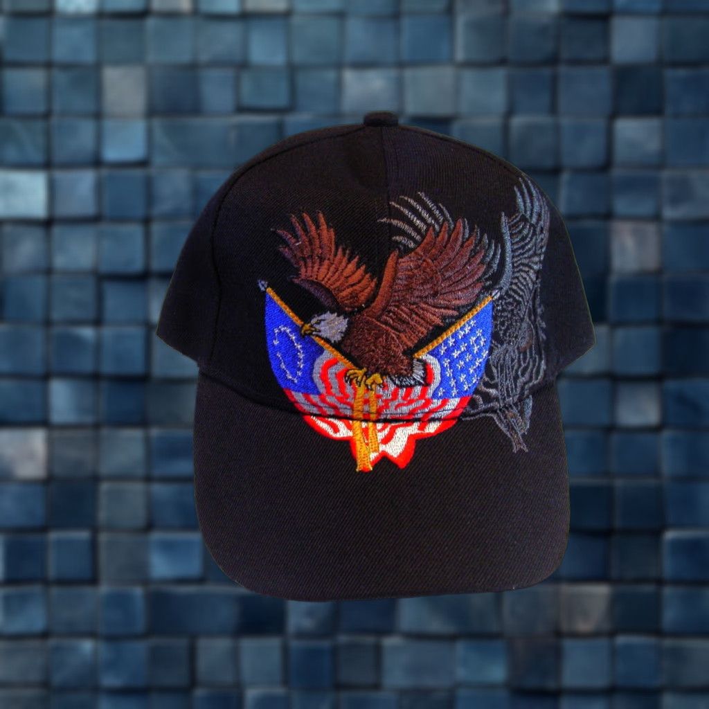 Vintage EAGLE USA American Flag Baseball Cap Adjustable Black Mens Size ONE SIZE - 1 Thumbnail