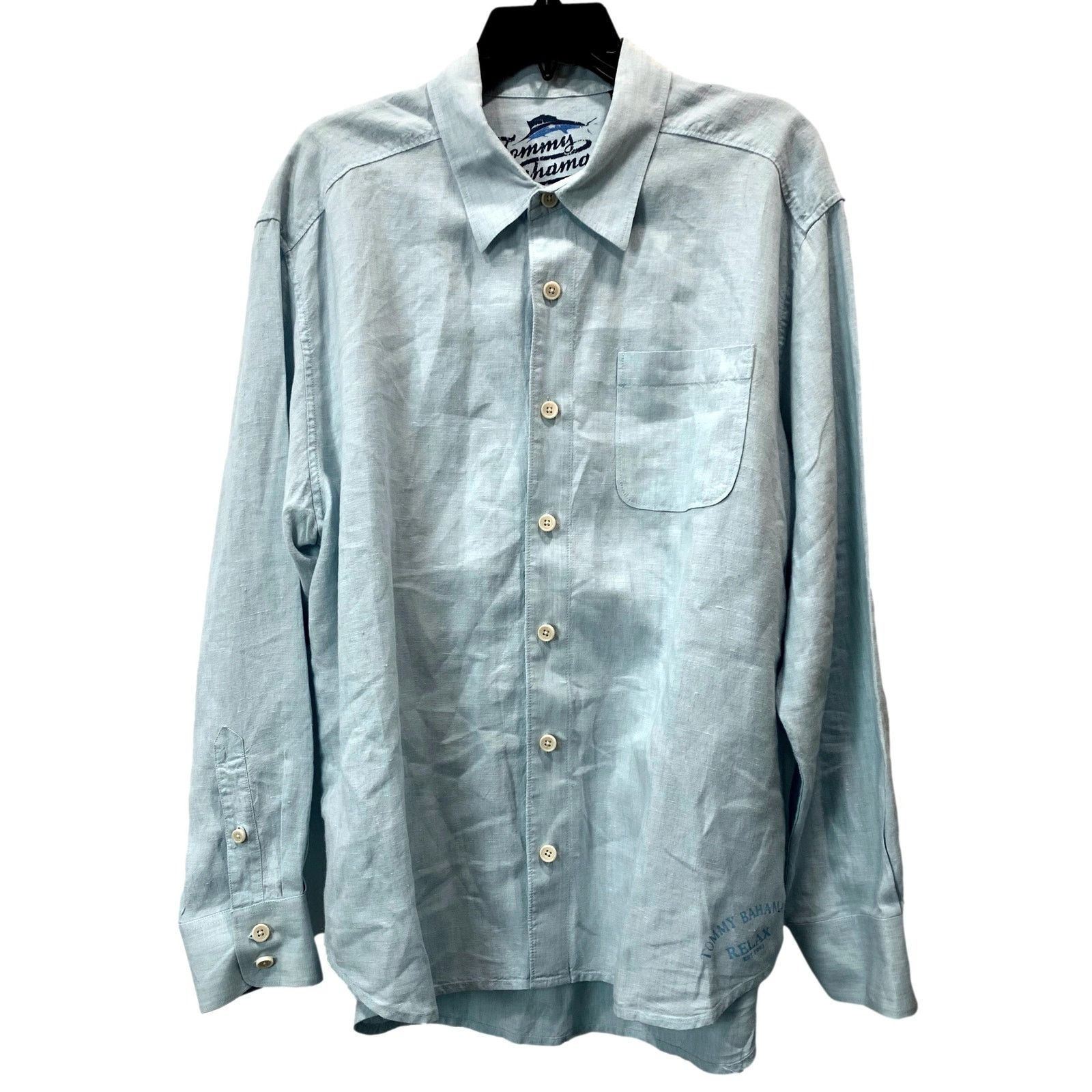 Tommy Bahama Tommy Bahama Relax Button Down Light Blue LINEN Shirt | XL Size US XL / EU 56 / 4 - 1 Thumbnail