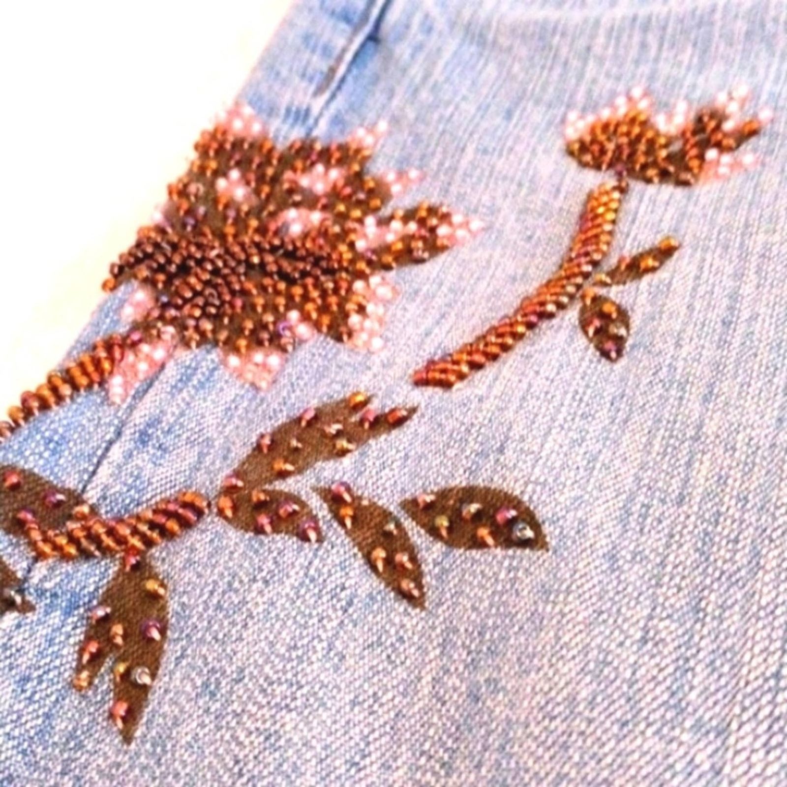 Other Z. Cavaricci Jeans Sz 10 Beaded Floral FLARED 70s Bohemian Size 32" / US 10 / IT 46 - 10 Thumbnail