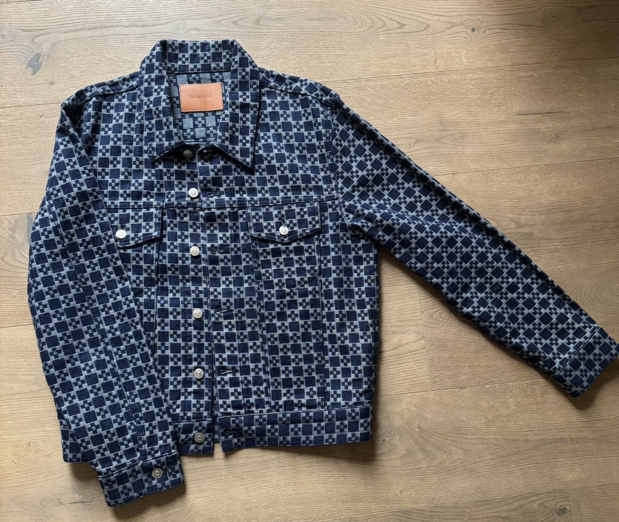 Sandro Sandro Textured Denim Trucker Jacket — Patterned Indigo Size US XXL / EU 58 / 5 - 1 Thumbnail