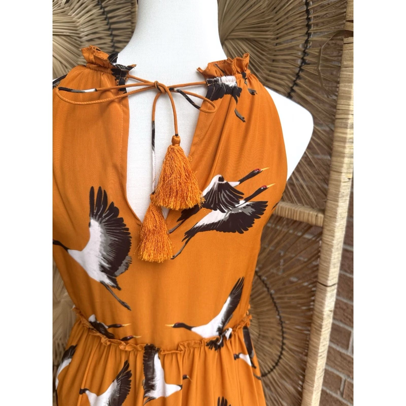 Vintage ROLLER RABBIT Maxi Dress Flying Karma Teagan XS Orange Sleeveless Scoop Neck Tie Floral Cranes Party/Cocktail Casual Women Long Vintage No Size XS / US 0-2 / IT 36-38 - 3 Thumbnail
