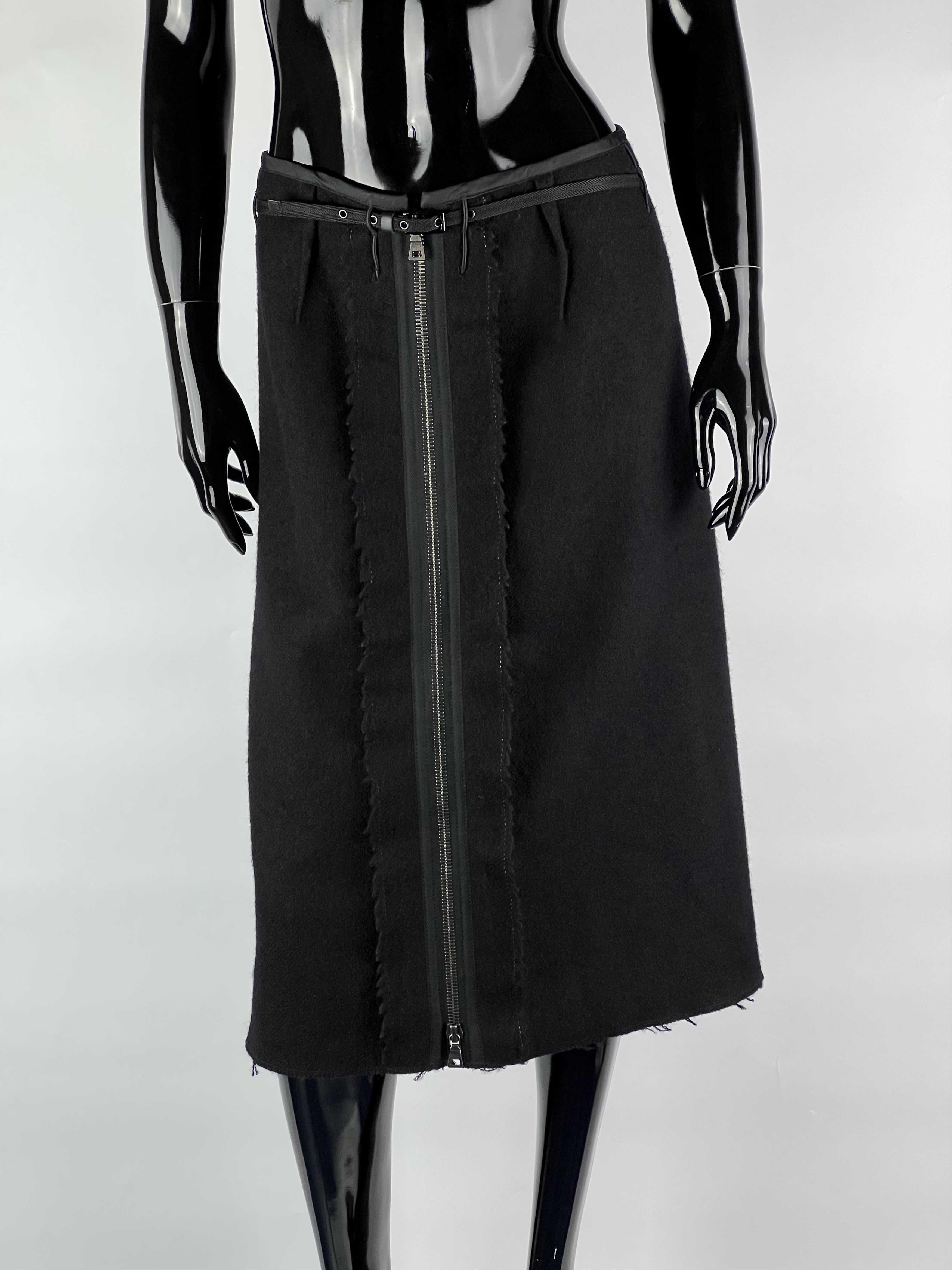 Prada Rare Vtg Prada Full Zip Belted Skirt Wool/Mohair Size IT42 Size 28" / US 6 / IT 42 - 1 Thumbnail