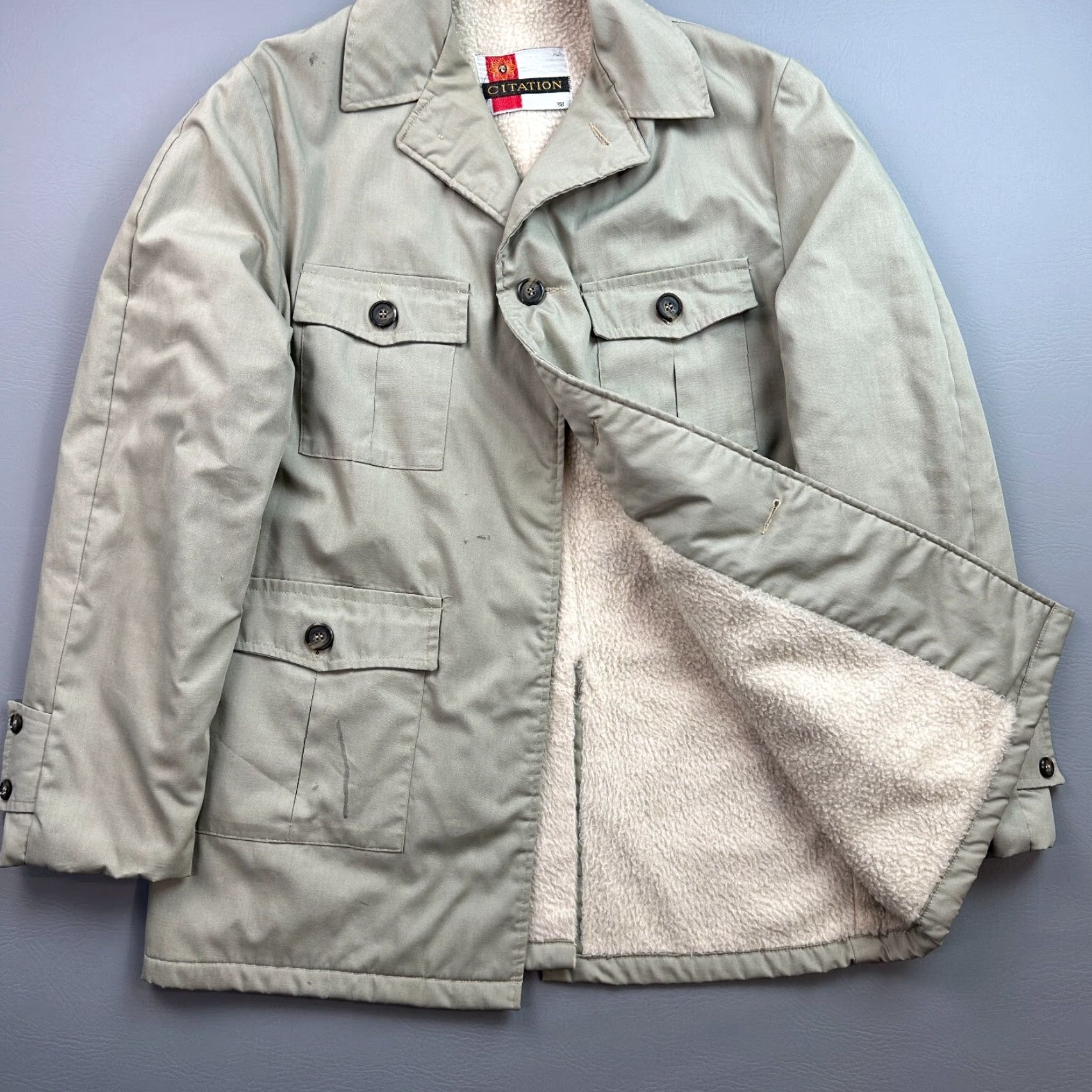 Vintage VINTAGE Citation Jacket Mens 38 Beige Sherpa Lined Chore Utility Western 70s Jacket Size US XXS / EU 40 - 4 Thumbnail