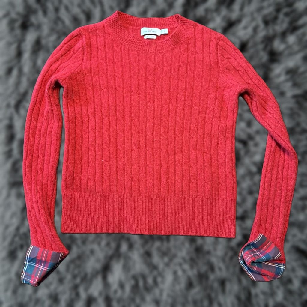 Vineyard Vines Vineyard Vines Cashmere Crewneck Cable Knit Sweater Scarlet Red Womens XS Size XS / US 0-2 / IT 36-38 - 1 Thumbnail