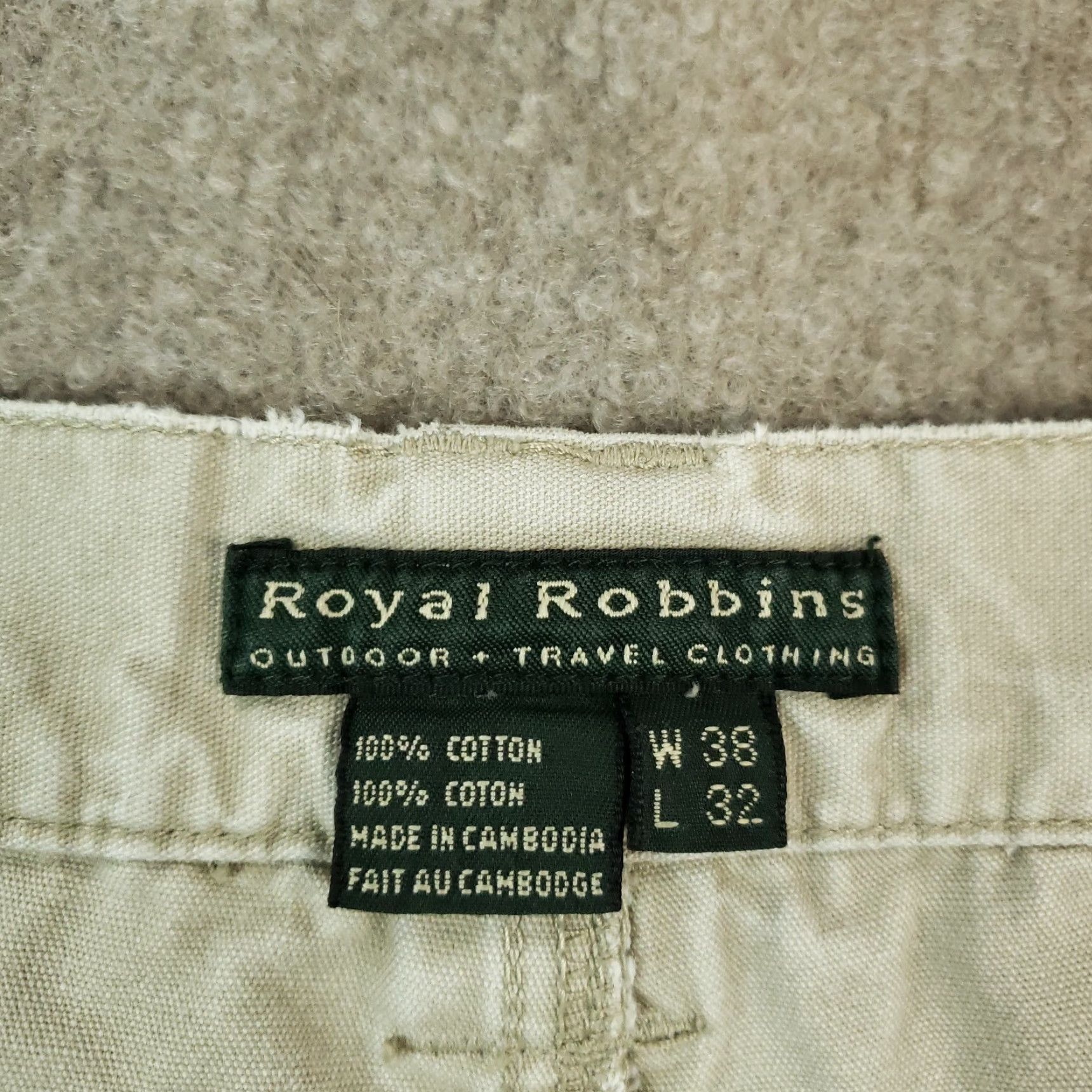Royal Robbins Mens Cargo Pants Beige 38x32 Straight Leg Elastic Waist