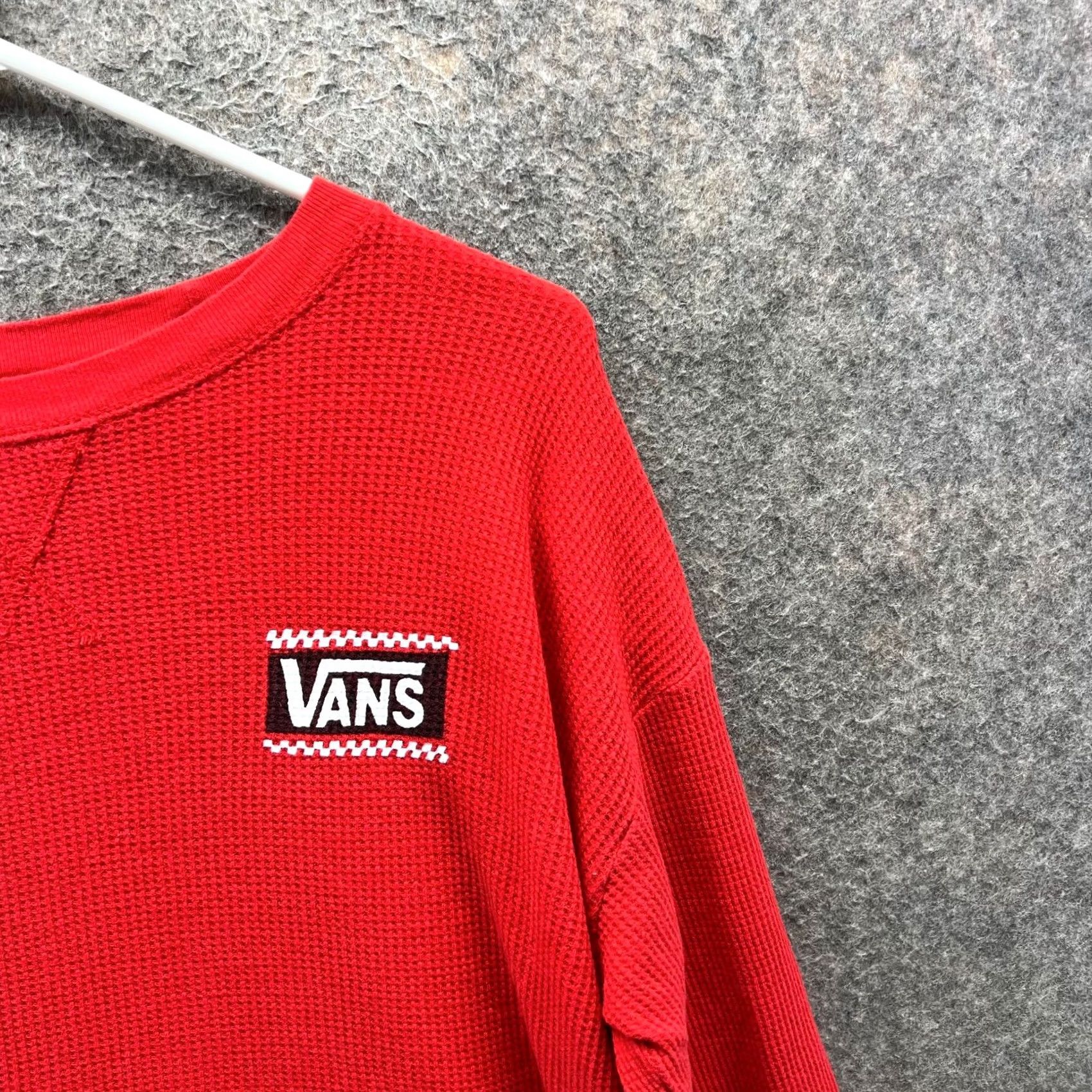 Vans VANS Shirt Womens Small Red Waffle Knit Cropped Top Thermal Long Sleeve Size S / US 4 / IT 40 - 7 Thumbnail