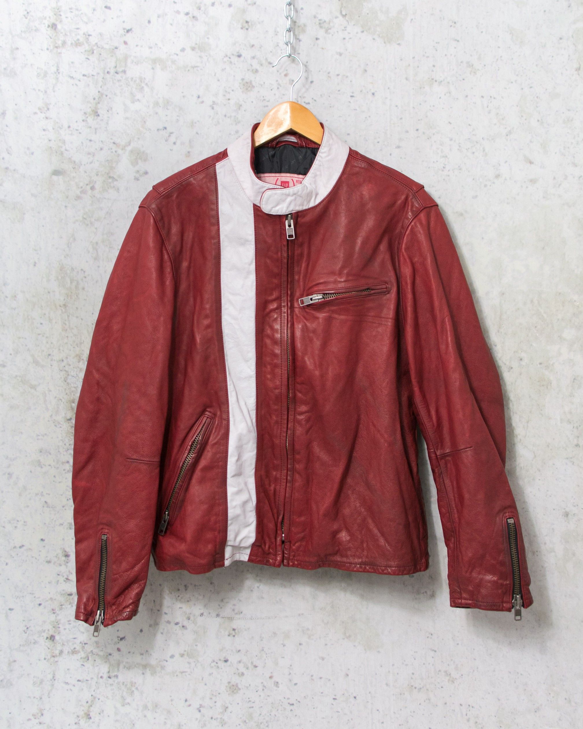 Gap × Genuine Leather GAP Red Leather Racing Jacket Y2K Vintage Distressed Men’s L Size US L / EU 52-54 / 3 - 6 Thumbnail