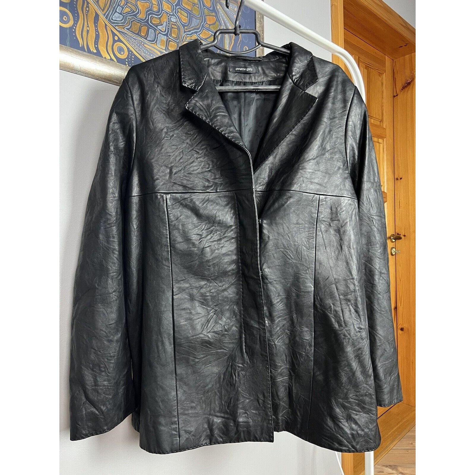 Annette Gortz MINT! Anette Gortz Goertz Women`s Black Long Leather Jacket Size M / US 6-8 / IT 42-44 - 7 Thumbnail