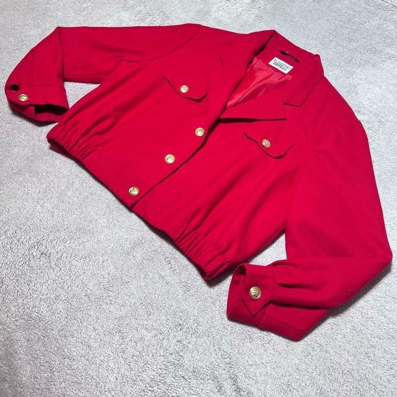 Bill Blass VTG bill blass Red Cropped Bomber Jacket Gold Buttons Size XL / US 12-14 / IT 48-50 - 3 Thumbnail