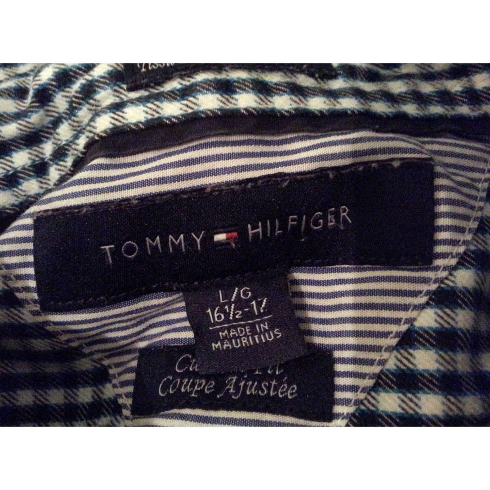 Tommy Hilfiger Tommy Hilfiger Shirt Mens L Large Plaid Blue Cotton Long Button Size 42R - 4 Thumbnail