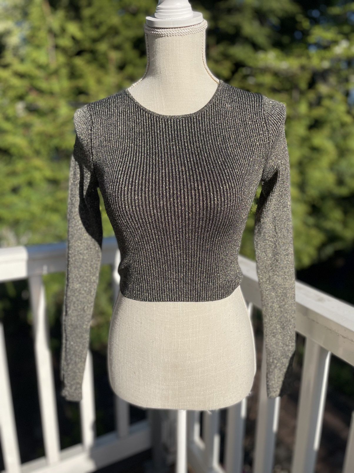 Zara Zara Metallic Ribbed Cropped Top Gold Black NWT Women’s US M Size M / US 6-8 / IT 42-44 - 1 Thumbnail