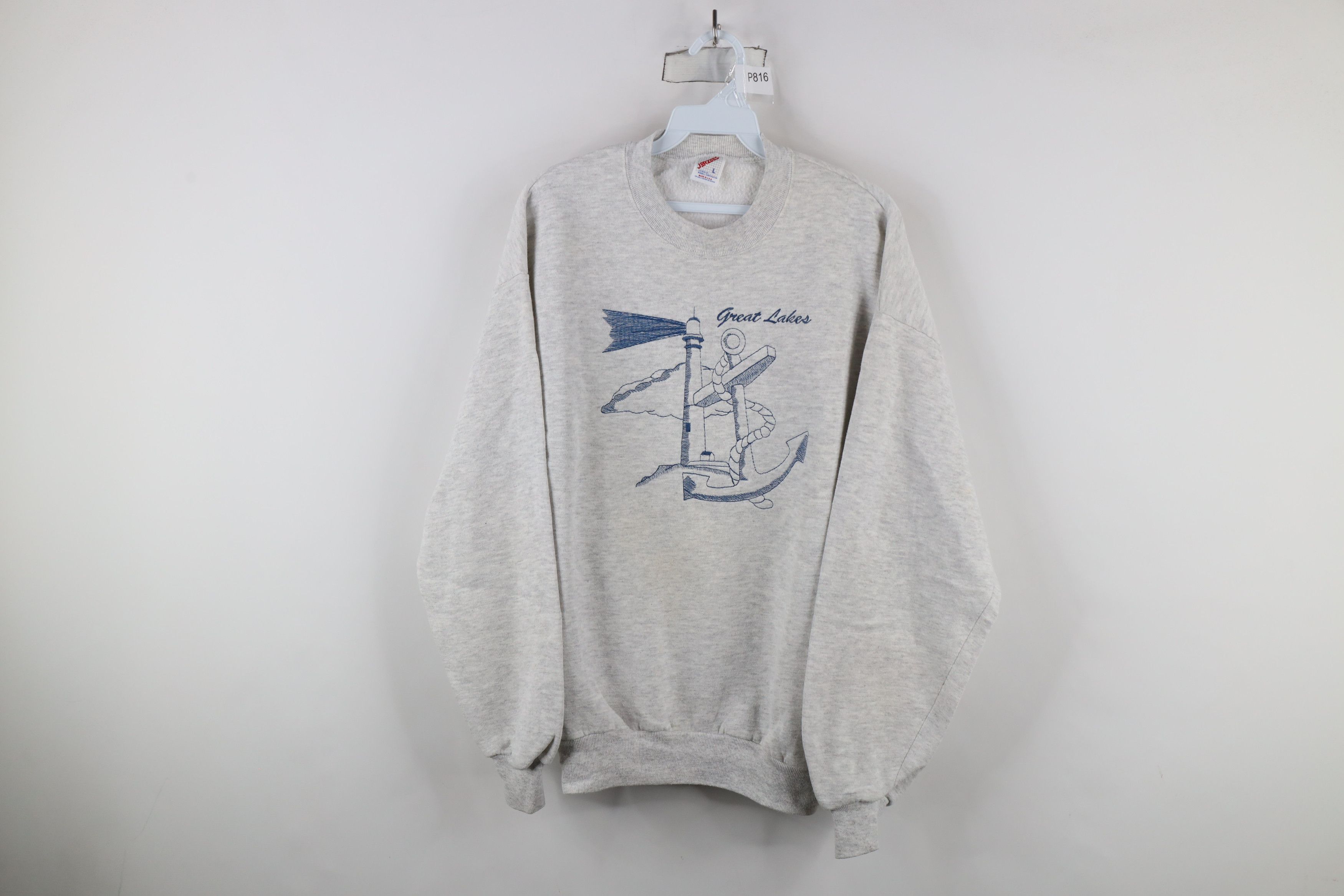 Vintage Vintage 90s Streetwear Lakes Michigan Sweatshirt Gray USA Size US L / EU 52-54 / 3 - 1 Thumbnail