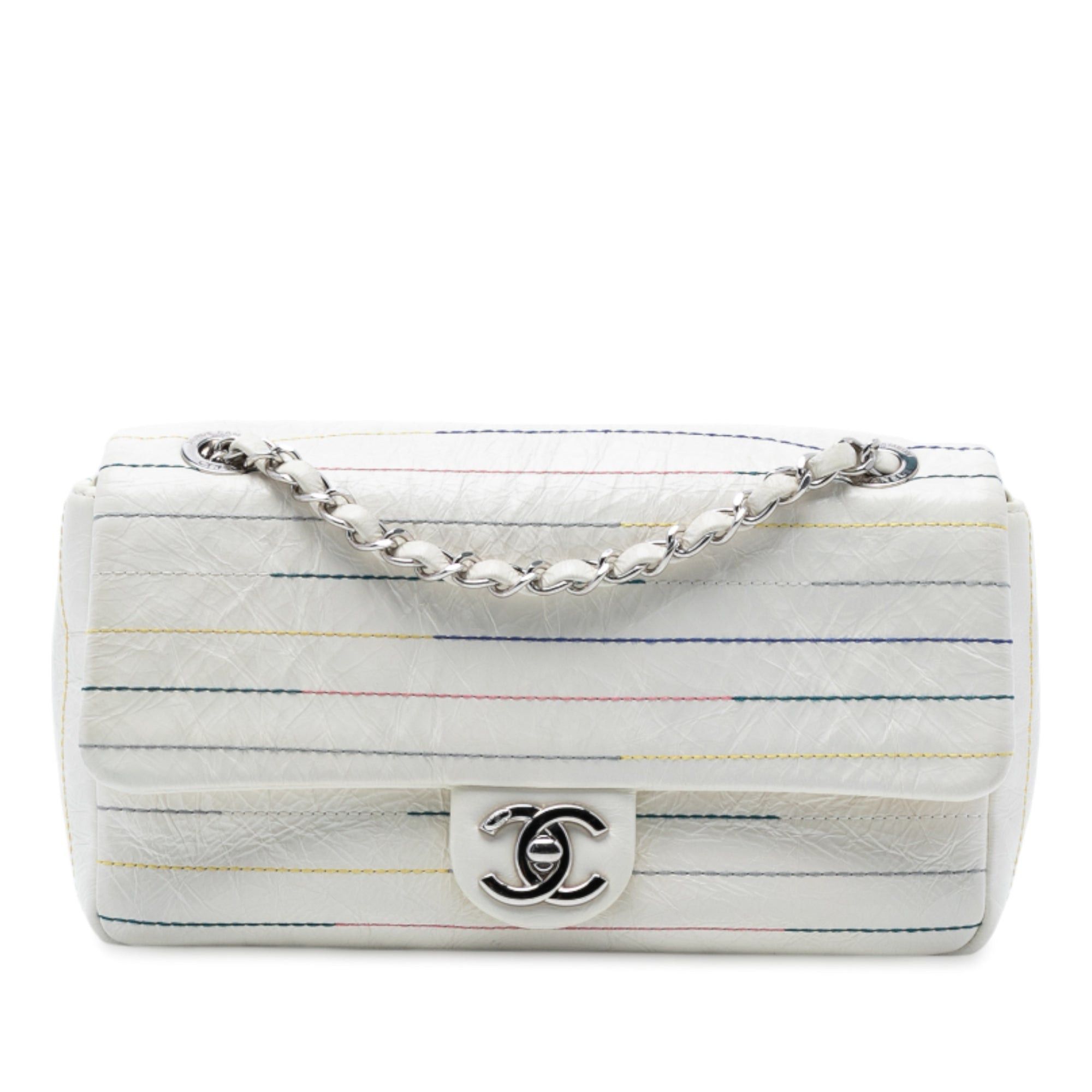 Distressed Calfskin Straight Line Stitch Flap