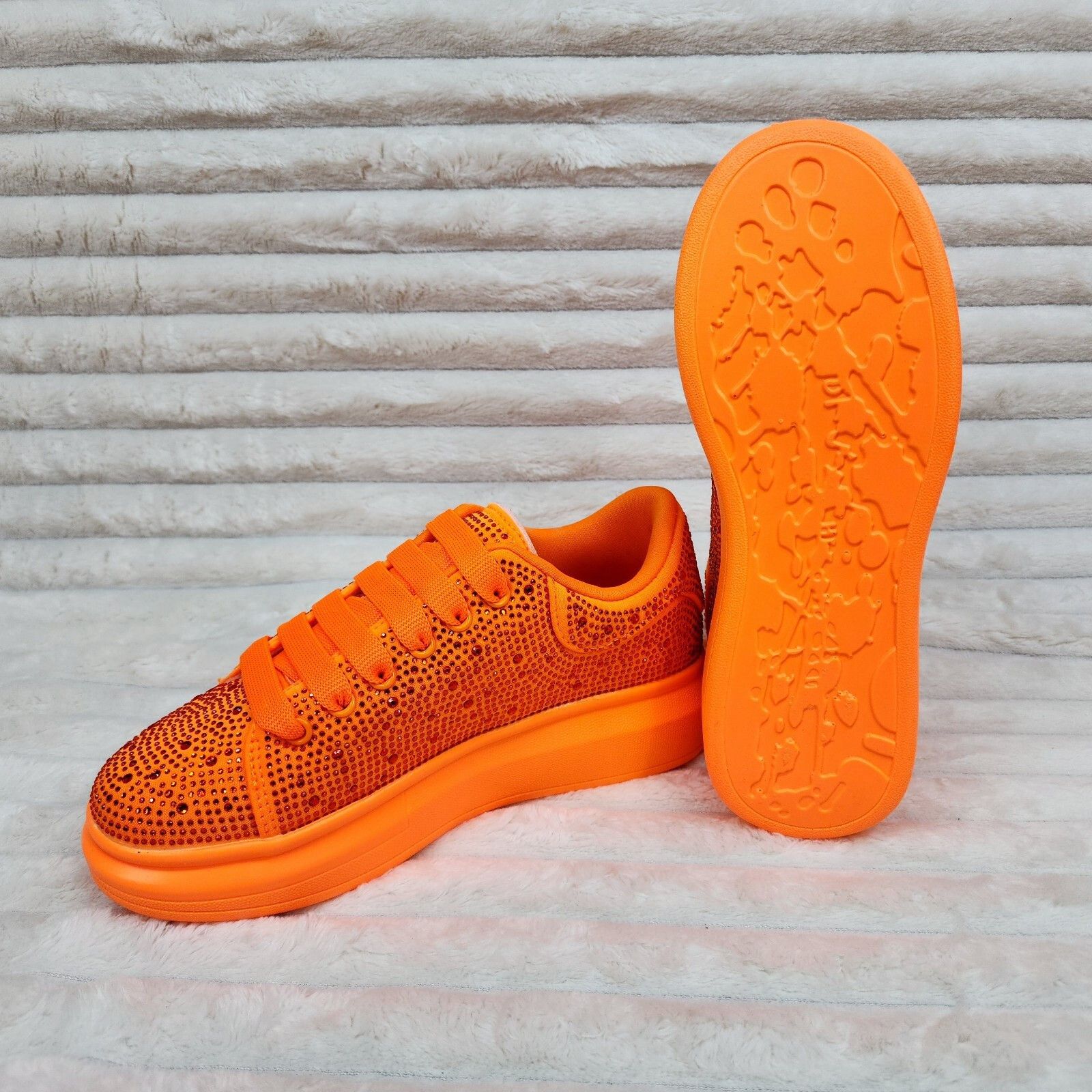 Other Cush Baby Bright Orange Rhinestone Sneakers Tennis Shoes (US Size US 5 / IT 35 - 2 Thumbnail