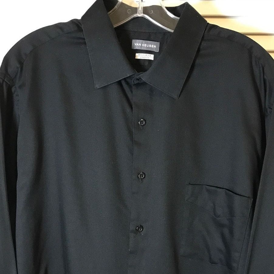 Van Heusen Van Heusen Black Collared Long-Sleeve Men Shirt XXL (34-35) Size US XXL / EU 58 / 5 - 9 Thumbnail