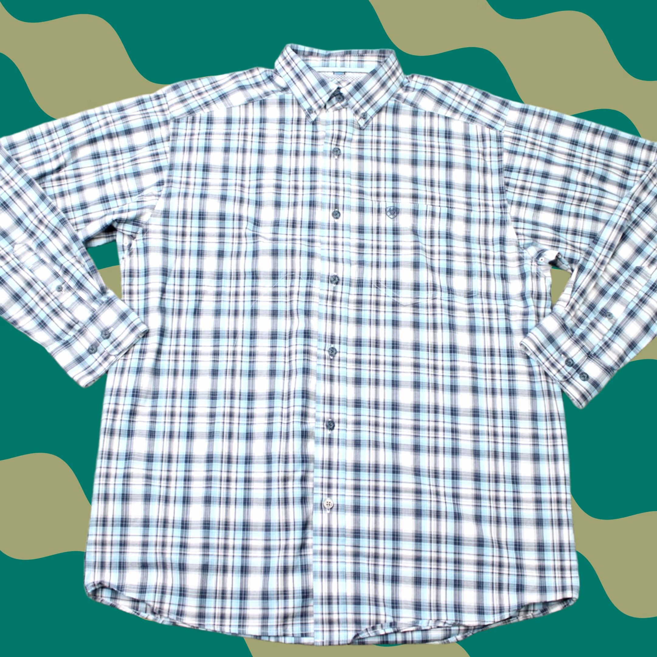 Ariat Ariat Pro Series Norbert Button-Up Blue Plaid Shirt Mens Medium Classic Fit Long Sleeve Size US M / EU 48-50 / 2 - 1 Thumbnail