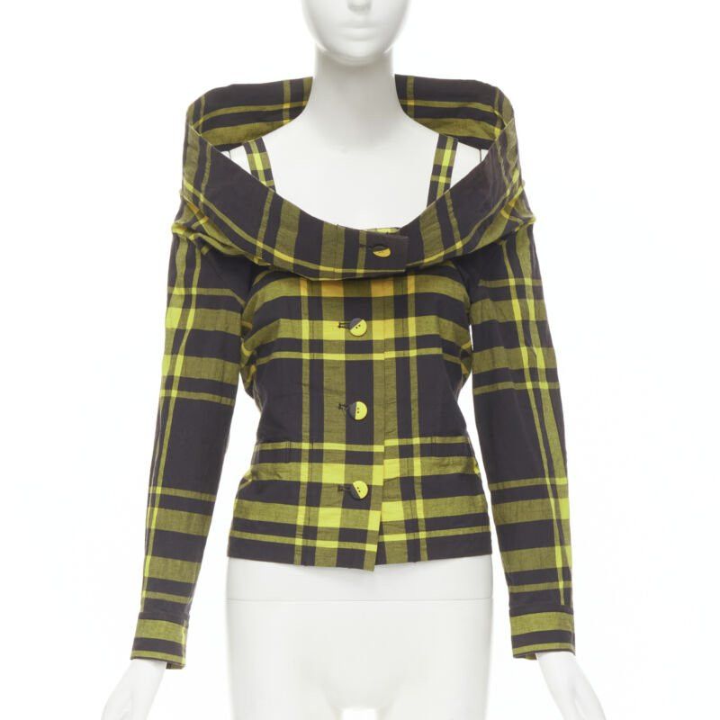 Issey Miyake ISSEY MIYAKE Vintage black yellow check plaid cotton stand collar shirt S Rare Size S / US 4 / IT 40 - 1 Thumbnail