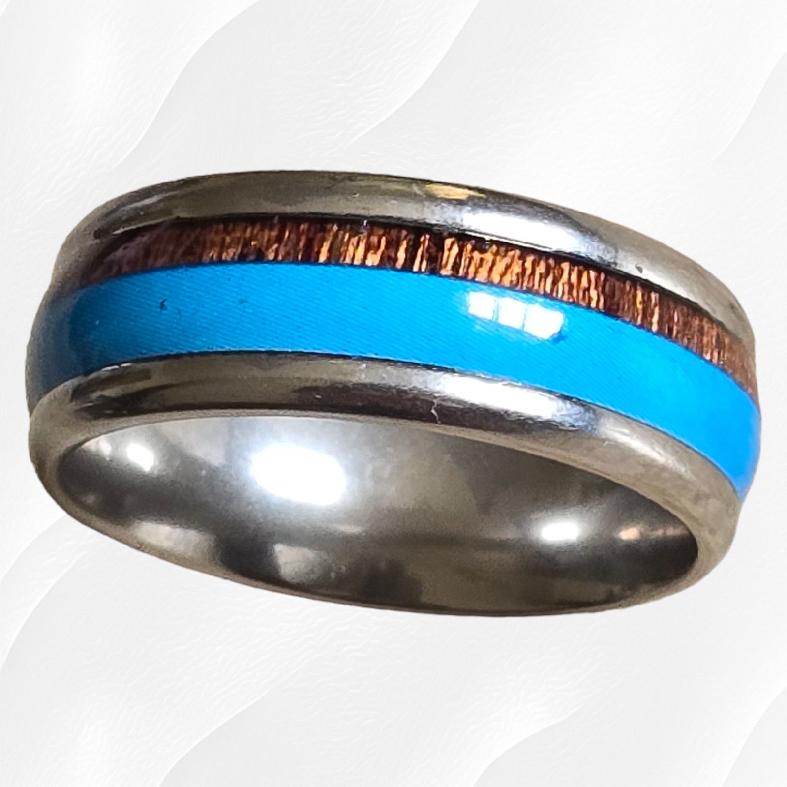 Other Turquoise Wood Pattern Fashion Stainless Steel Ring Size 9 Size ONE SIZE - 1 Thumbnail