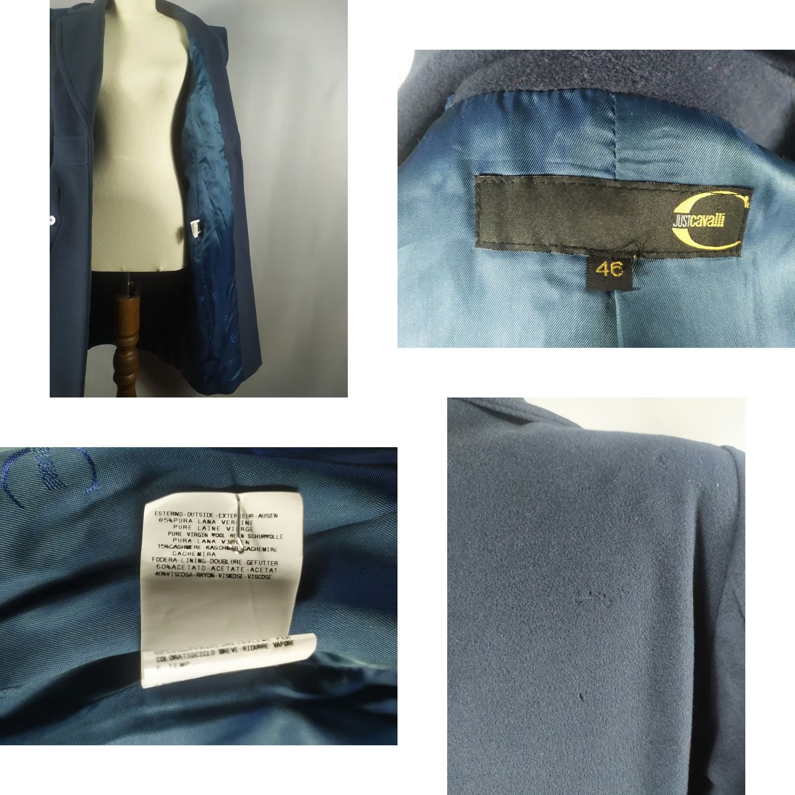 Just Cavalli Just Cavalli Coat Size 46 Blue Wool Cashmere Size L / US 10 / IT 46 - 8 Thumbnail