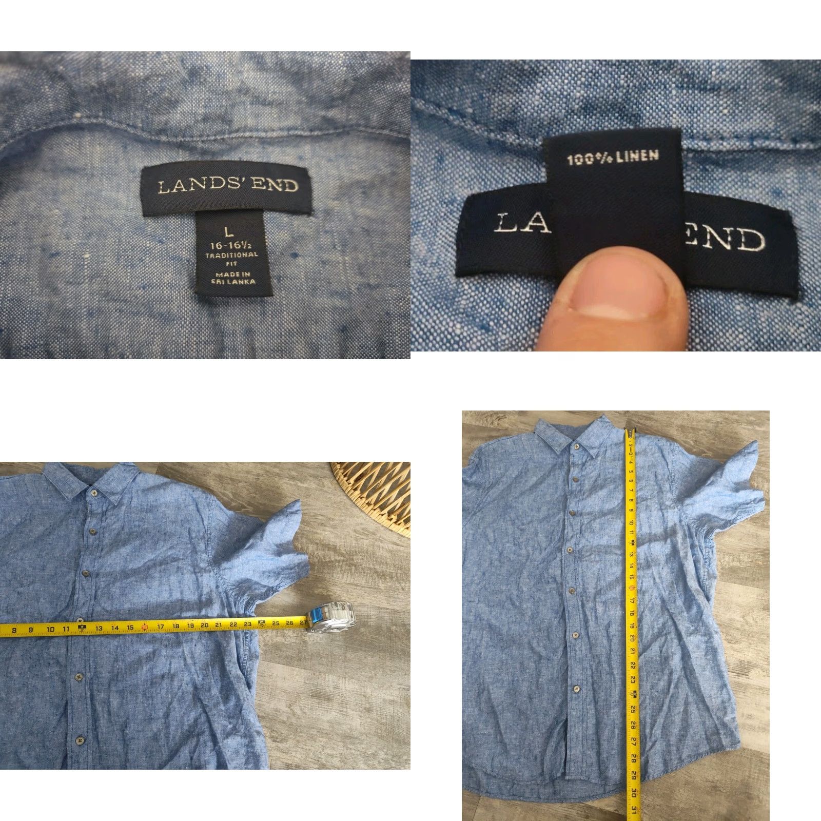 Lands' End VINTAGE Lands' End Men's Linen Shirt Short Sleeve Casual Spring Summer Blue Size L Size US L / EU 52-54 / 3 - 8 Thumbnail