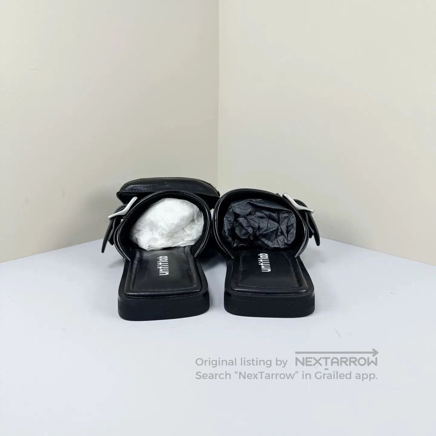 untitlab Untitlab Black Strappy Leather Square-Toe Slippers. Size US 7 / IT 37 - 3 Thumbnail