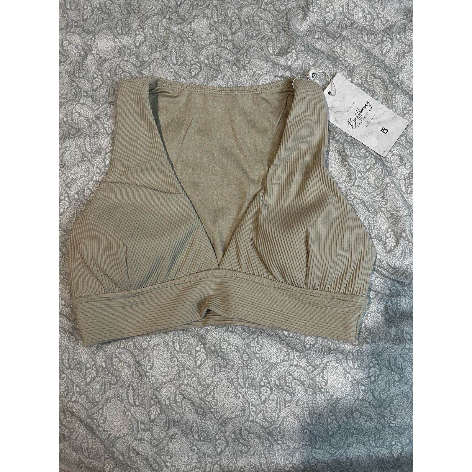 Other Buffbunny Collection Ribbed Deep V Tank Sports Bra Beige Size M / US 6-8 / IT 42-44 - 2 Thumbnail