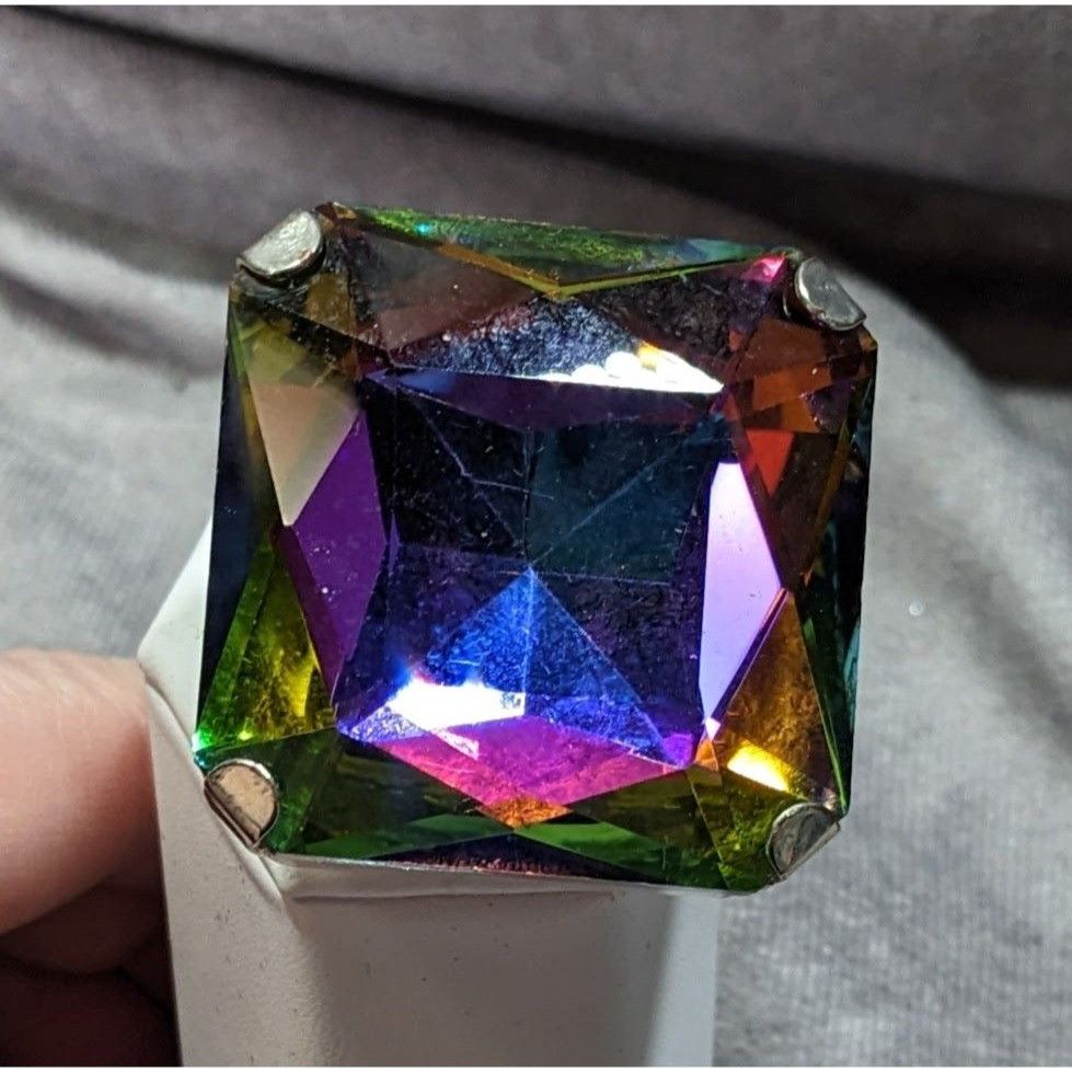 Other Fantasy Glam Rainbow Glass Oversized Faceted Costume Ring Size ONE SIZE - 9 Thumbnail