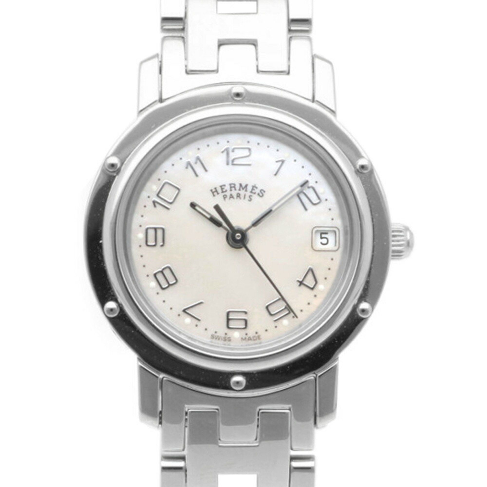 image of Hermes Clipper Nacre Watch Stainless Steel Cl4.210 Quartz Ladies Hermes White Shell, Women's