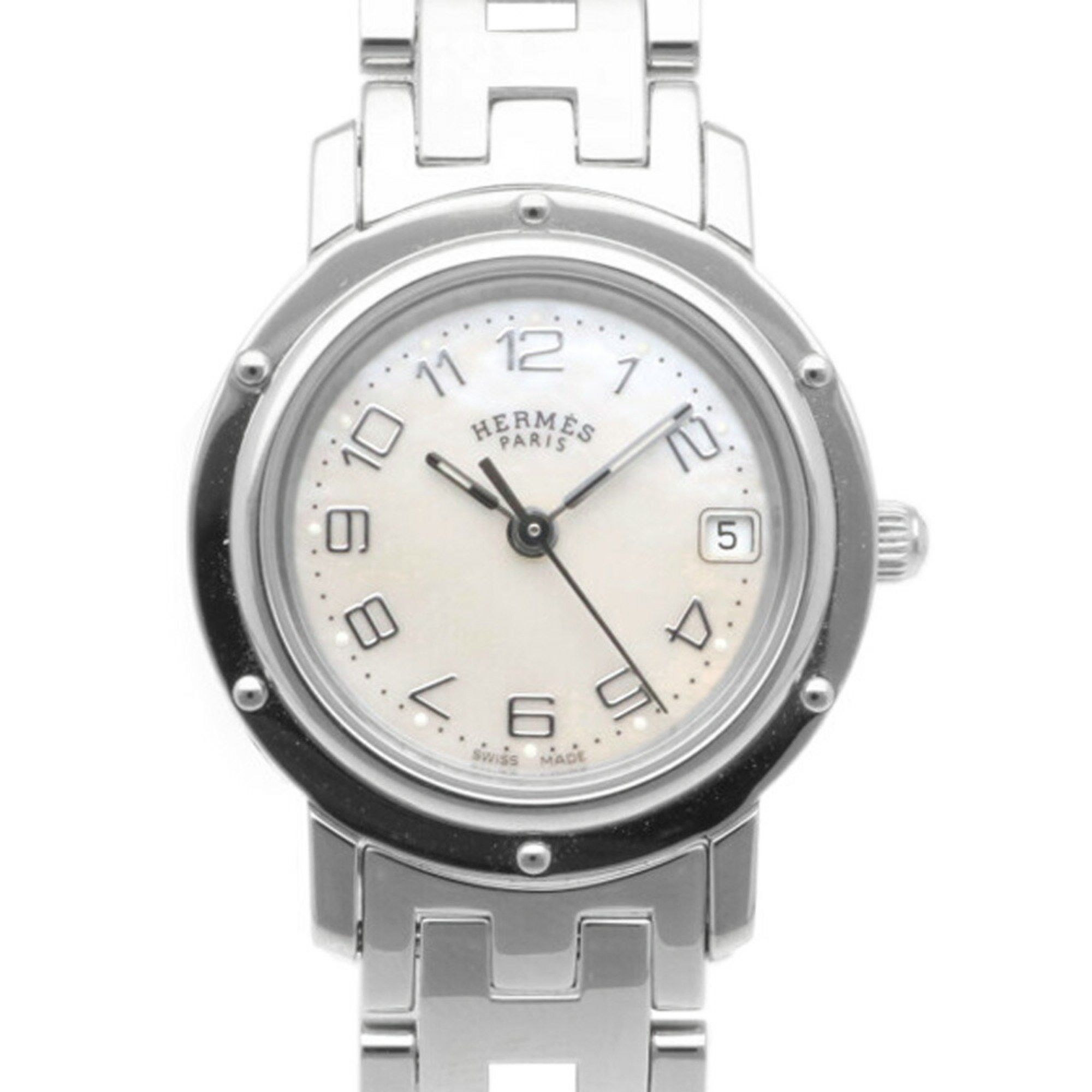 Image of Hermes Clipper Nacre Watch Stainless Steel Cl4.210 Quartz Ladies Hermes White Shell, Women's