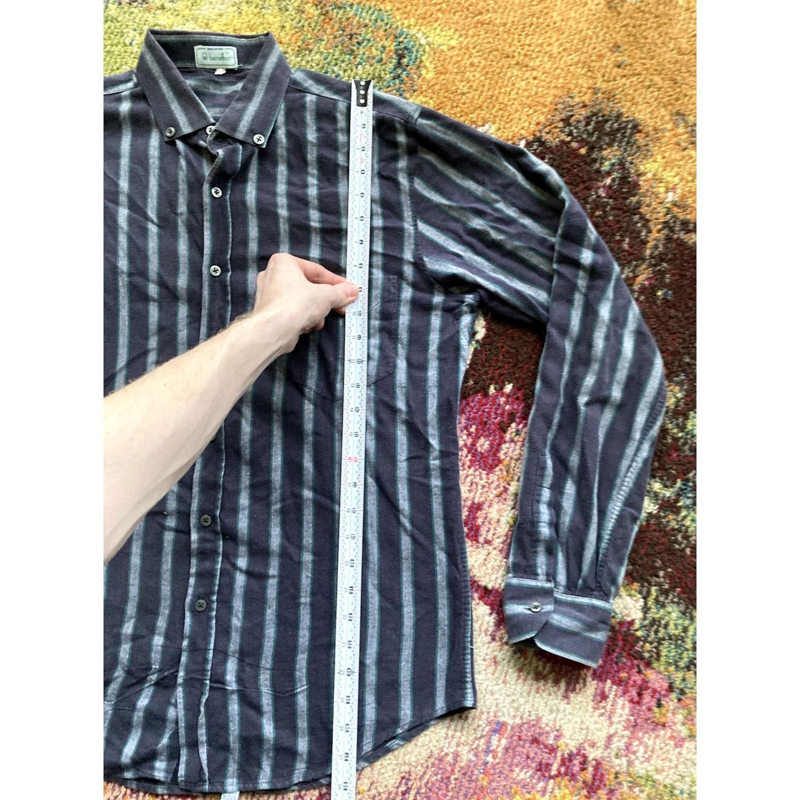 Benetton VINTAGE Benetton Shirt Mens Medium Striped Button Up Long Sleeve Italy Size US M / EU 48-50 / 2 - 7 Thumbnail
