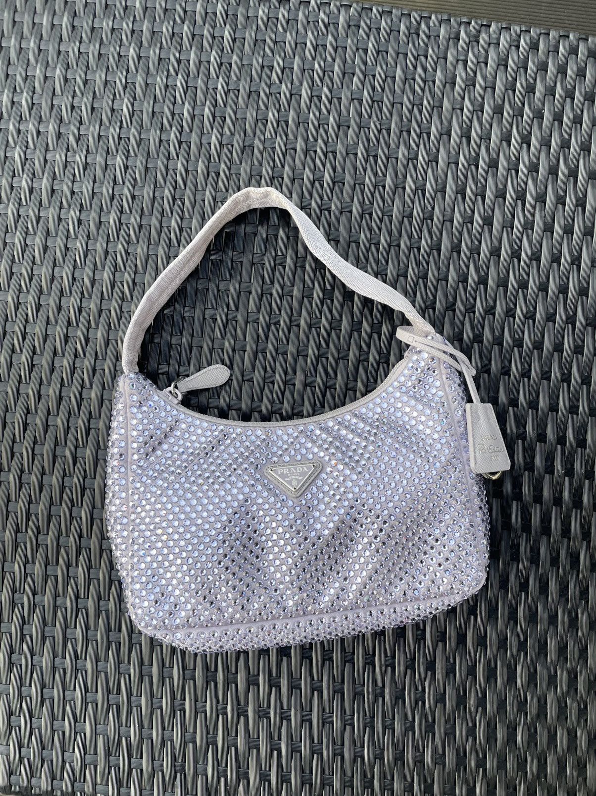 Prada Prada Purple Crystal 2000 Re-Ed Hobo Handbag Satin Silver Size ONE SIZE - 1 Thumbnail