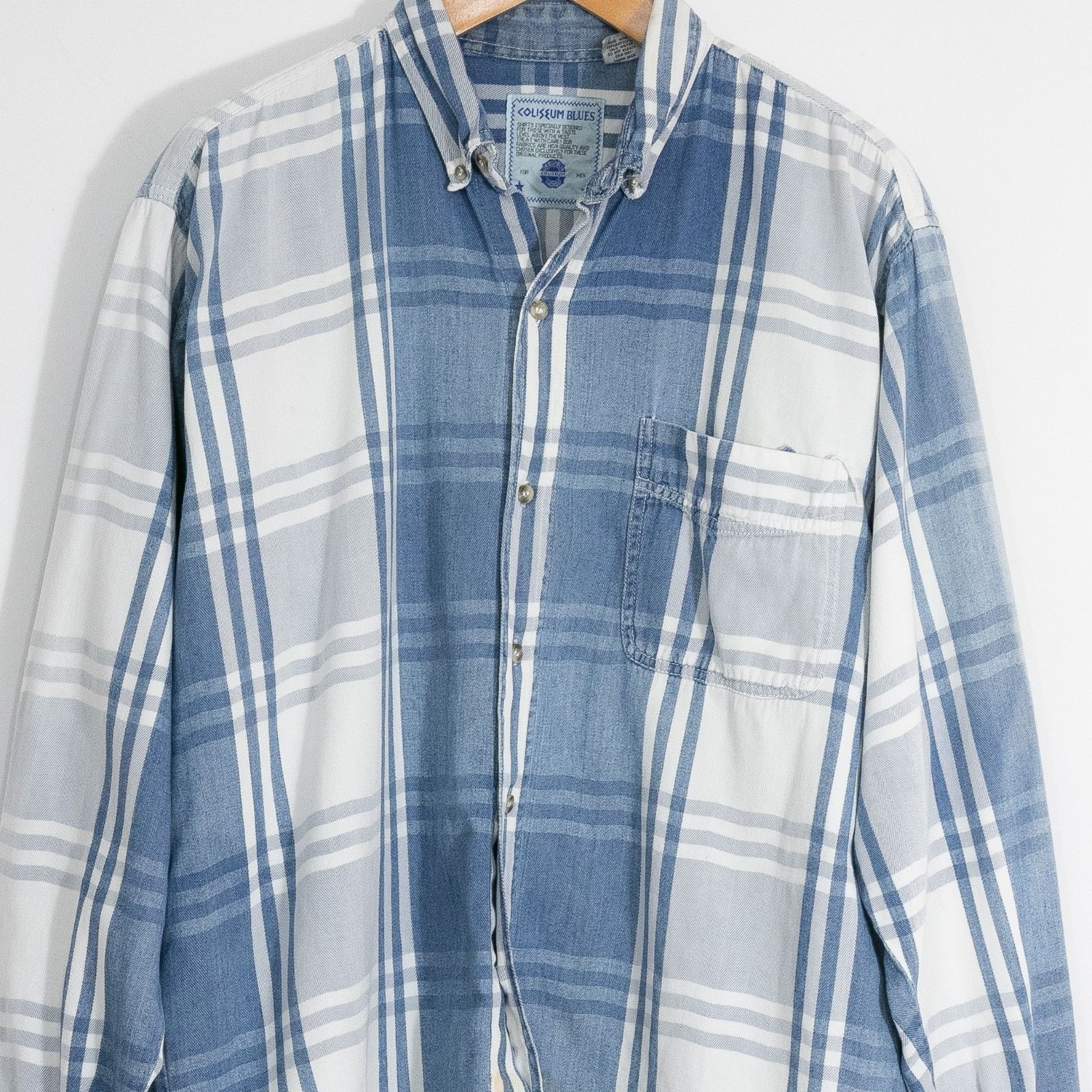 Vintage Vintage 90s Coliseum Blues Denim Shirt Mens XL Square Plaid Size US L / EU 52-54 / 3 - 2 Thumbnail