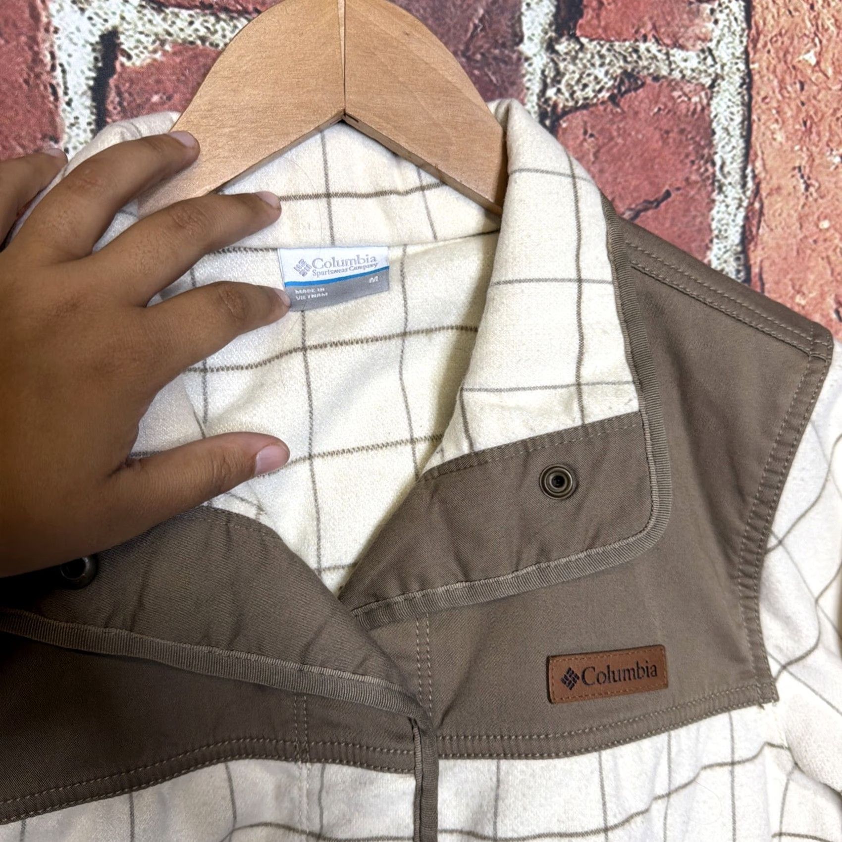 Vintage Columbia Women's Medium Fleece Jacket Checkered Print Full-Zip Brown Beige Size M / US 6-8 / IT 42-44 - 2 Thumbnail
